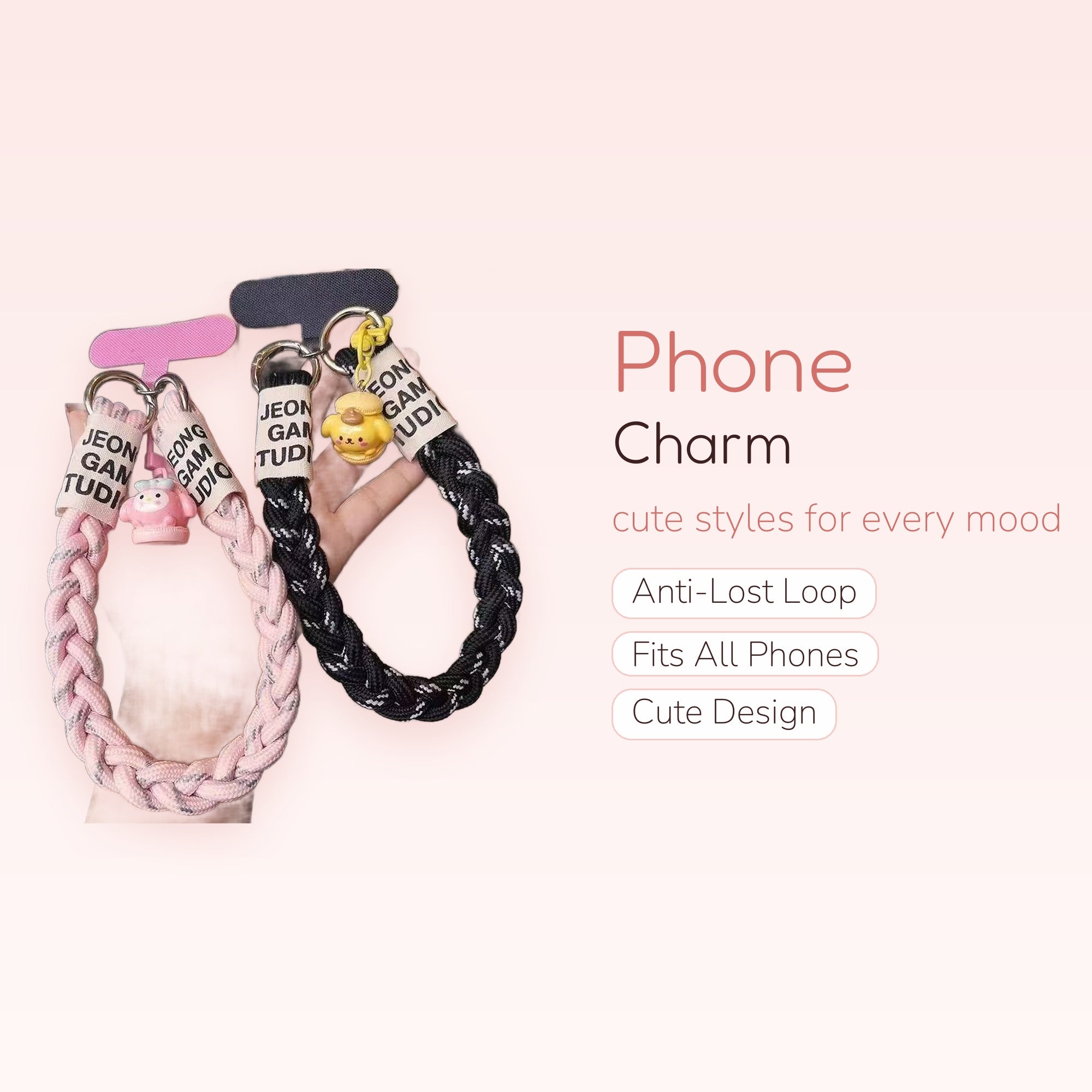 Braided Rope Phone Charm Wristlet | Cute Cartoon Character Lanyard