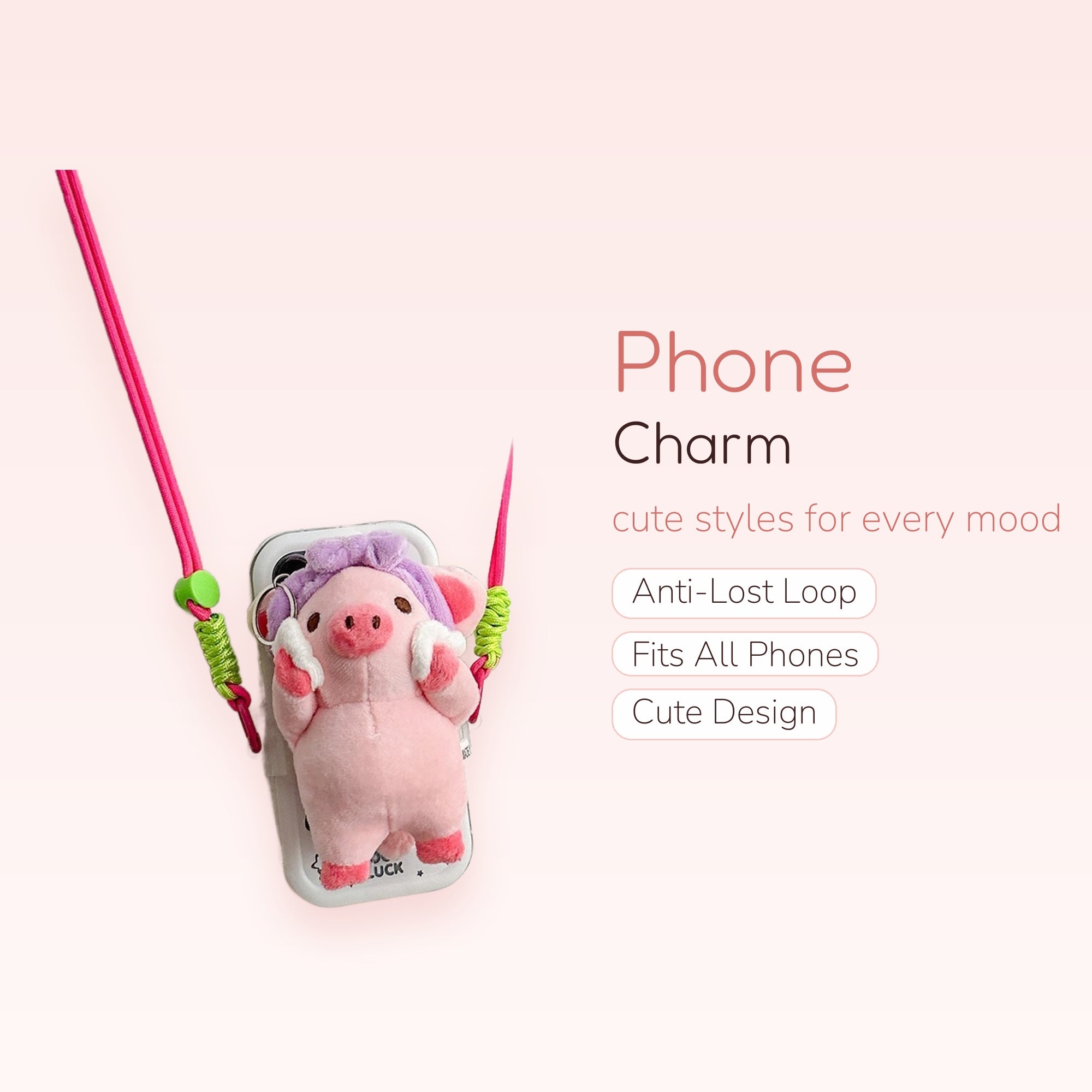 Cute Pink Pig Plush Phone Charm Lanyard | Kawaii Crossbody Strap with Piggy Doll