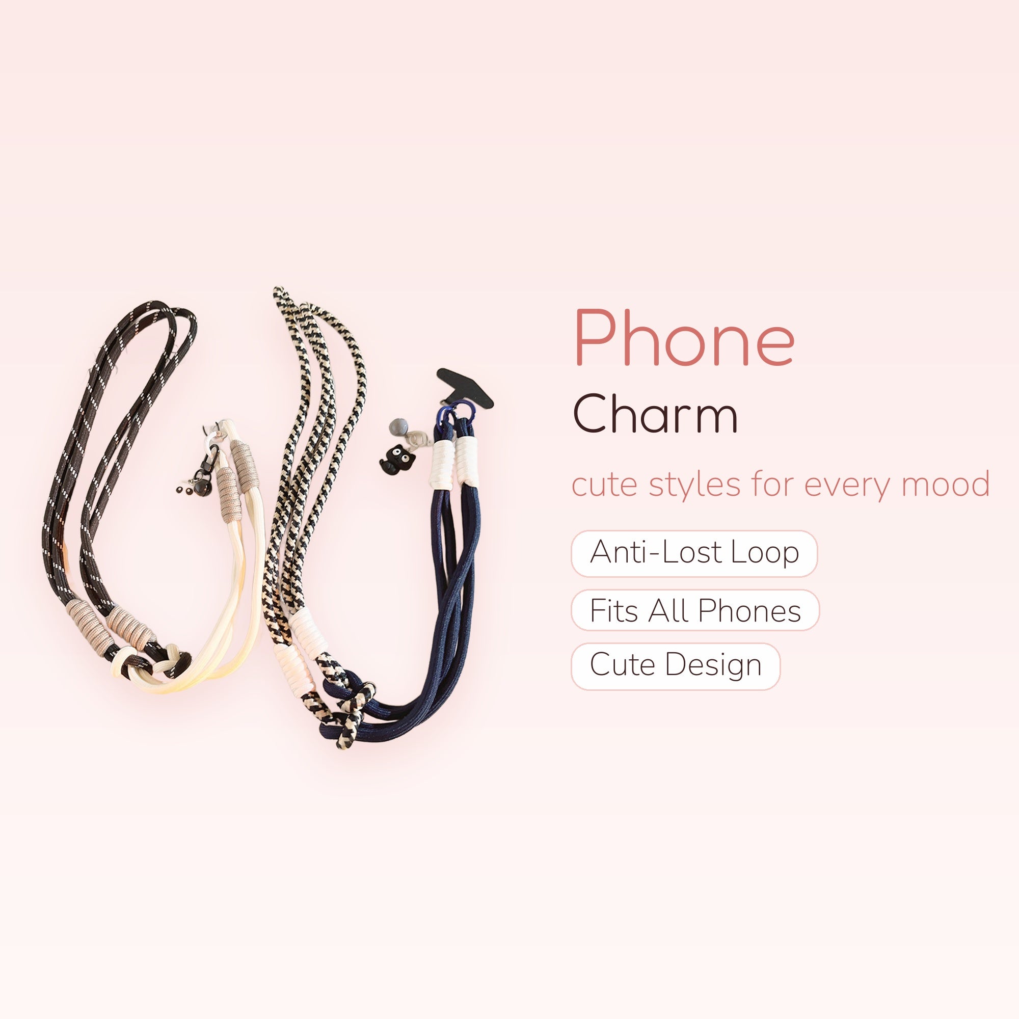 Aesthetic Braided Rope Phone Lanyard | Adjustable Crossbody Strap with Charms
