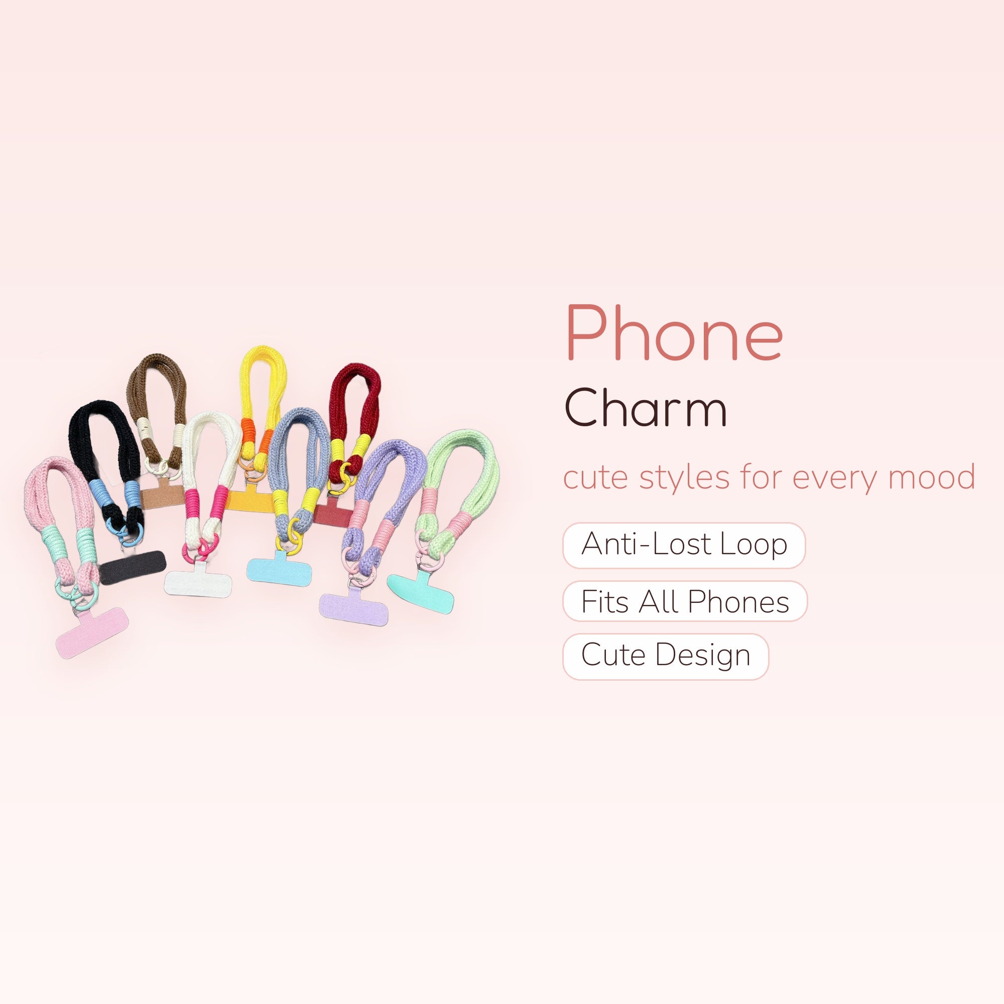 Knitted Braided Phone Charm Strap | Colorful Wrist Lanyard with Phone Tether