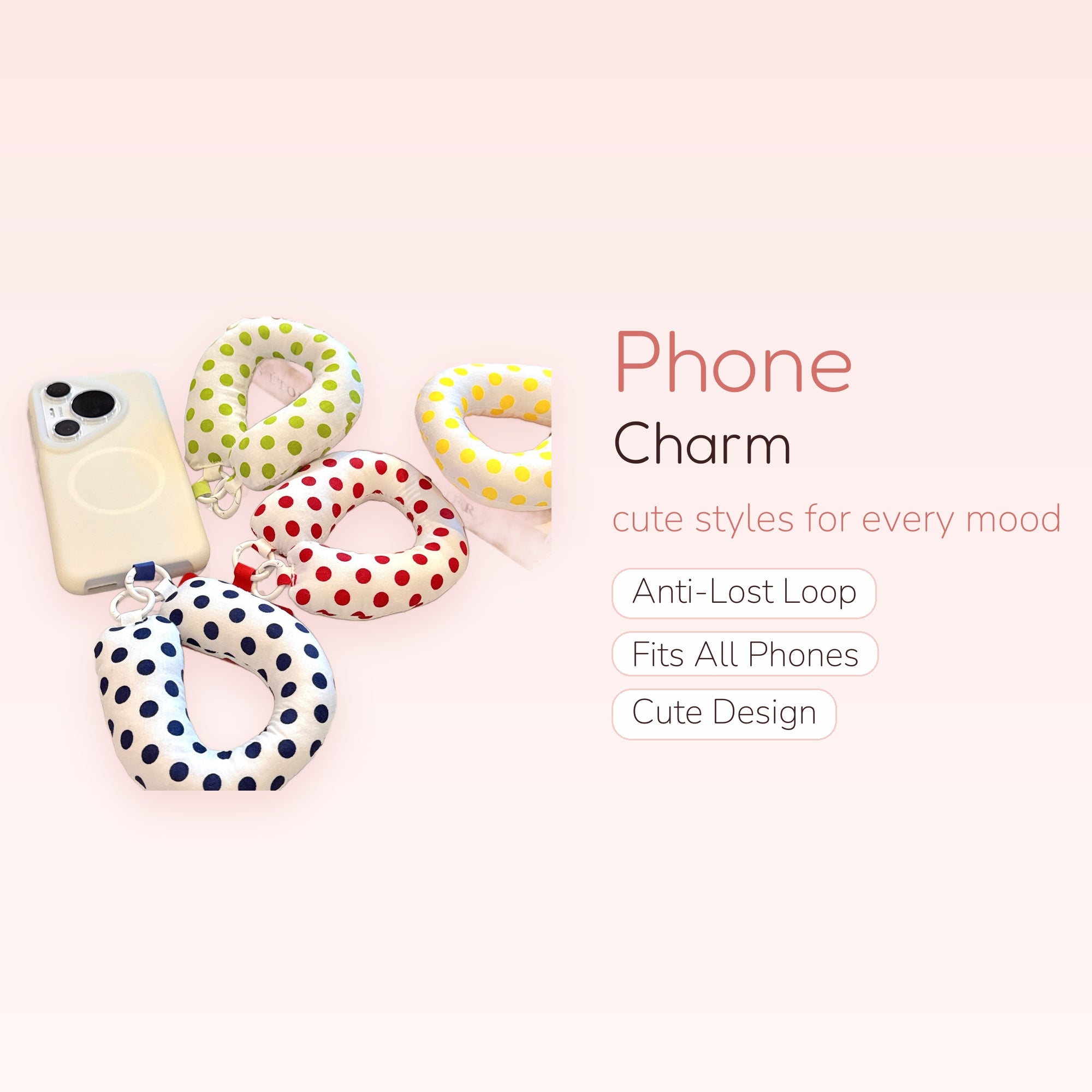 Soft Polka Dot Donut Phone Charm Wrist Strap | Cute Puffy Circle Lanyard