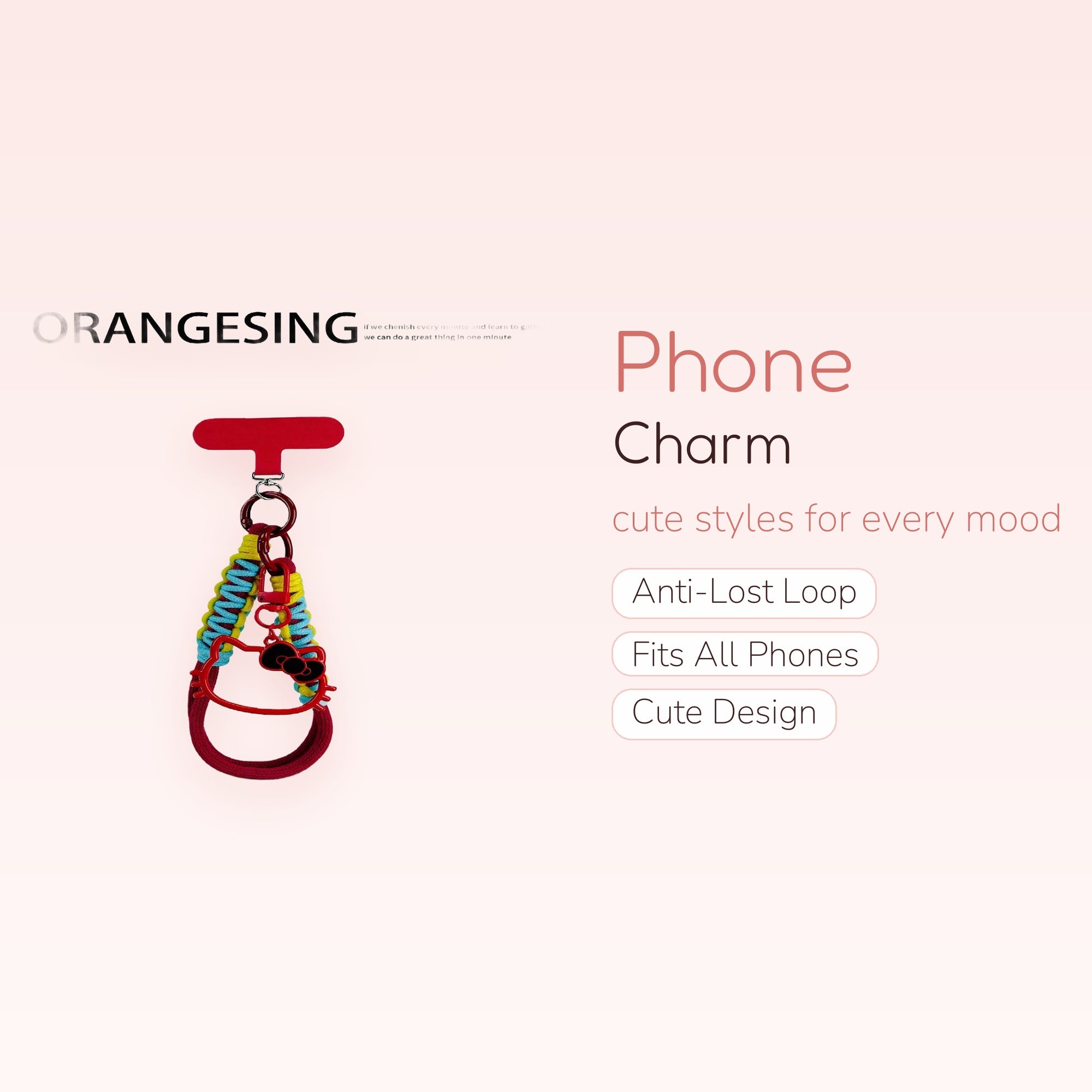 Hello Kitty Braided Phone Charm | Red & Yellow Wrist Lanyard with Hello Kitty Charm