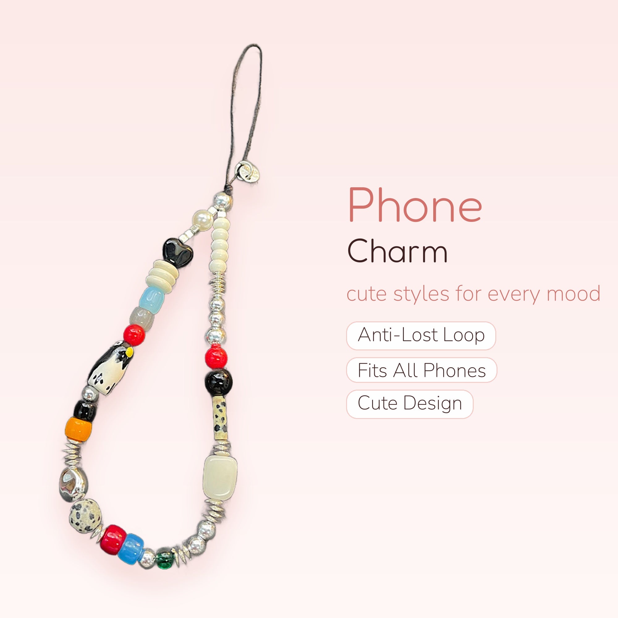 Aesthetic Beaded Penguin Phone Charm Strap | Colorful Y2K Wrist Lanyard
