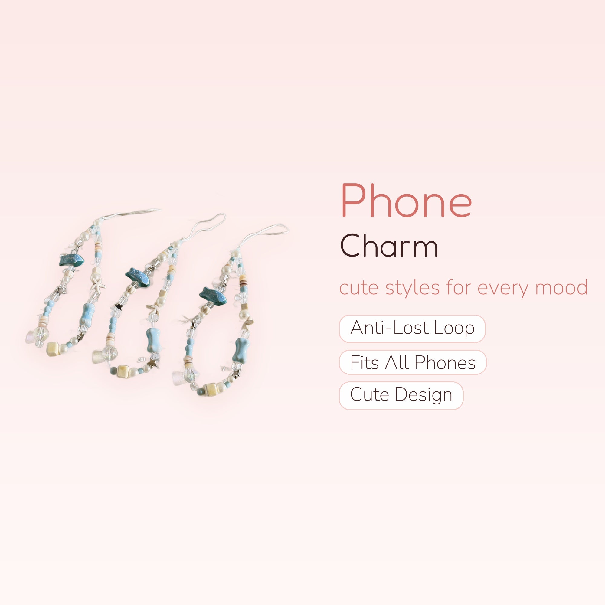 Oceanic Beaded Phone Charm Strap | Pastel Blue & White Sea-Themed Wrist Lanyard