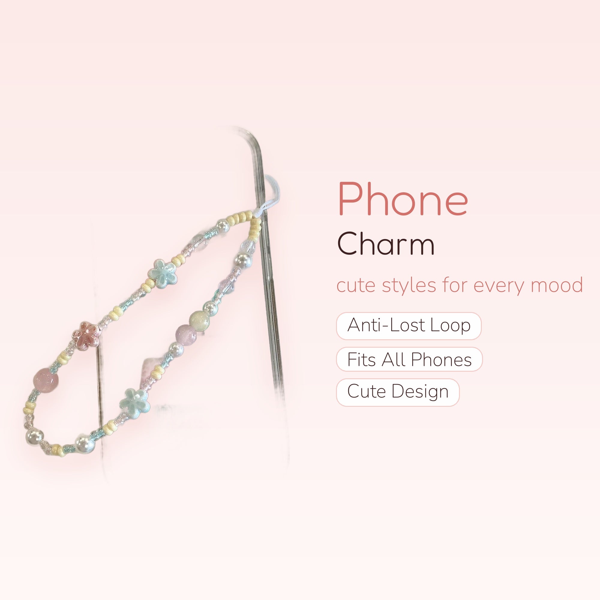 Pastel Beaded Phone Charm Strap | Cute Flower & Pearl Wrist Lanyard
