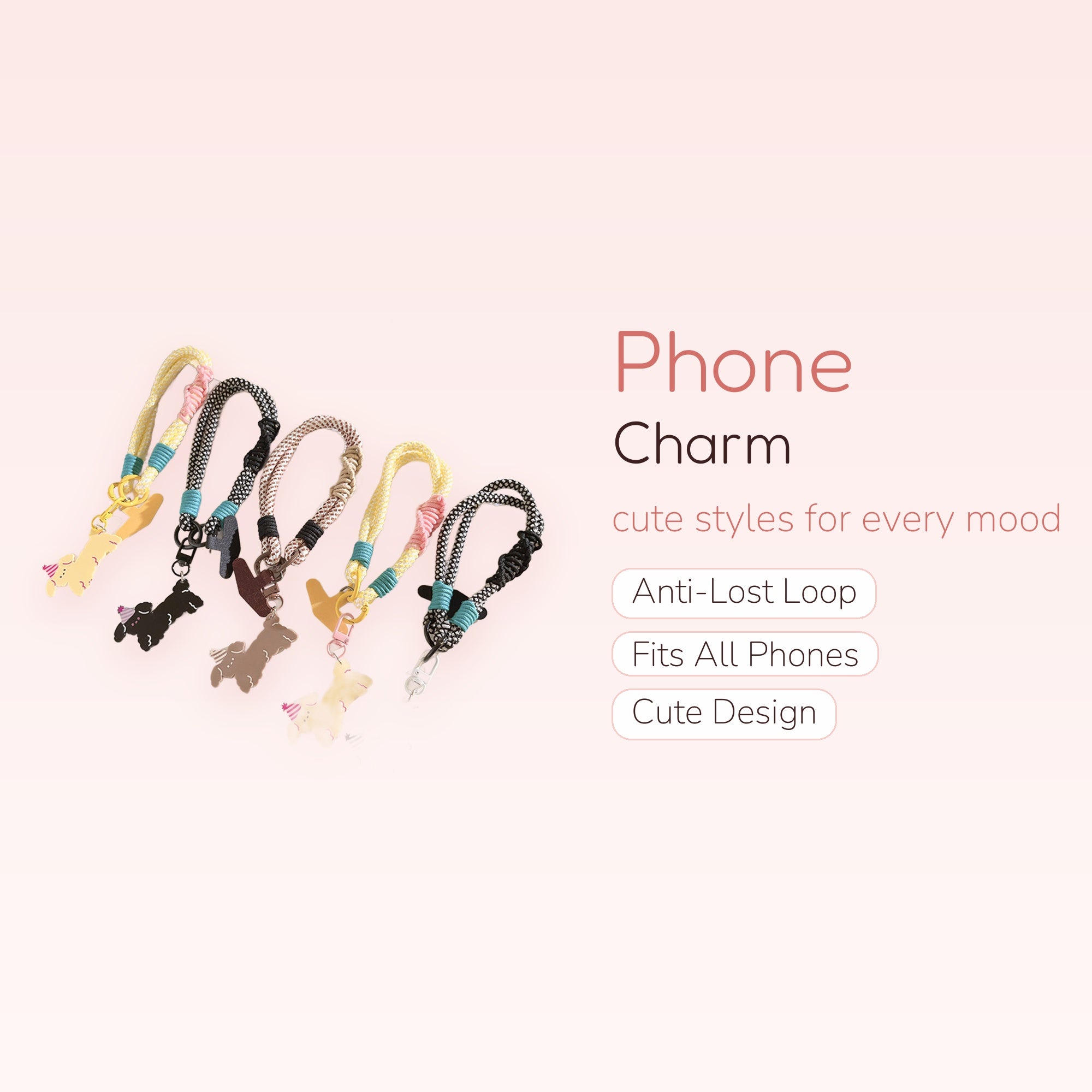 Cute Braided Rope Phone Charm Strap | Kawaii Animal Character Wrist Lanyard