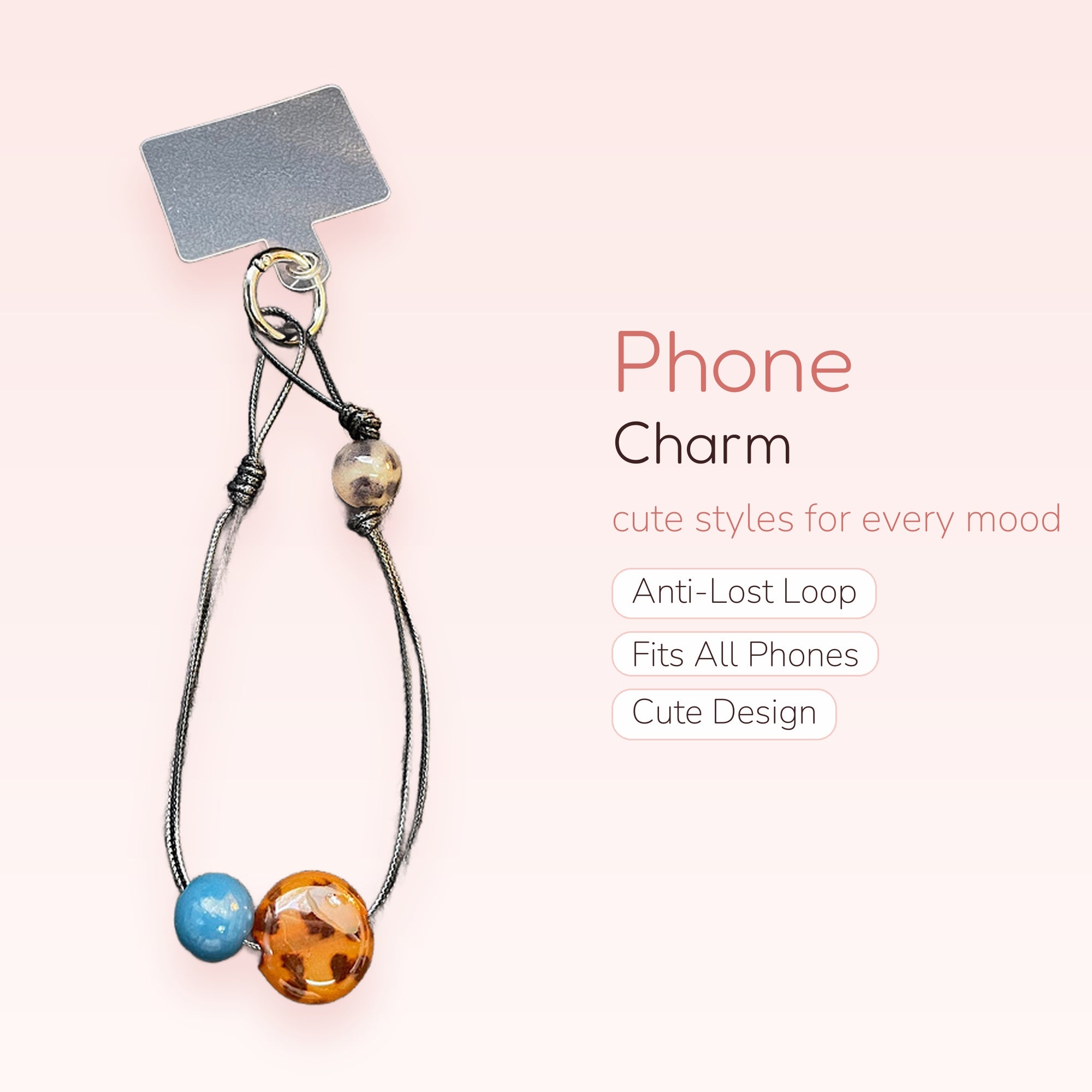 Aesthetic Beaded Phone Charm | Tortoiseshell & Blue Bead Phone Strap