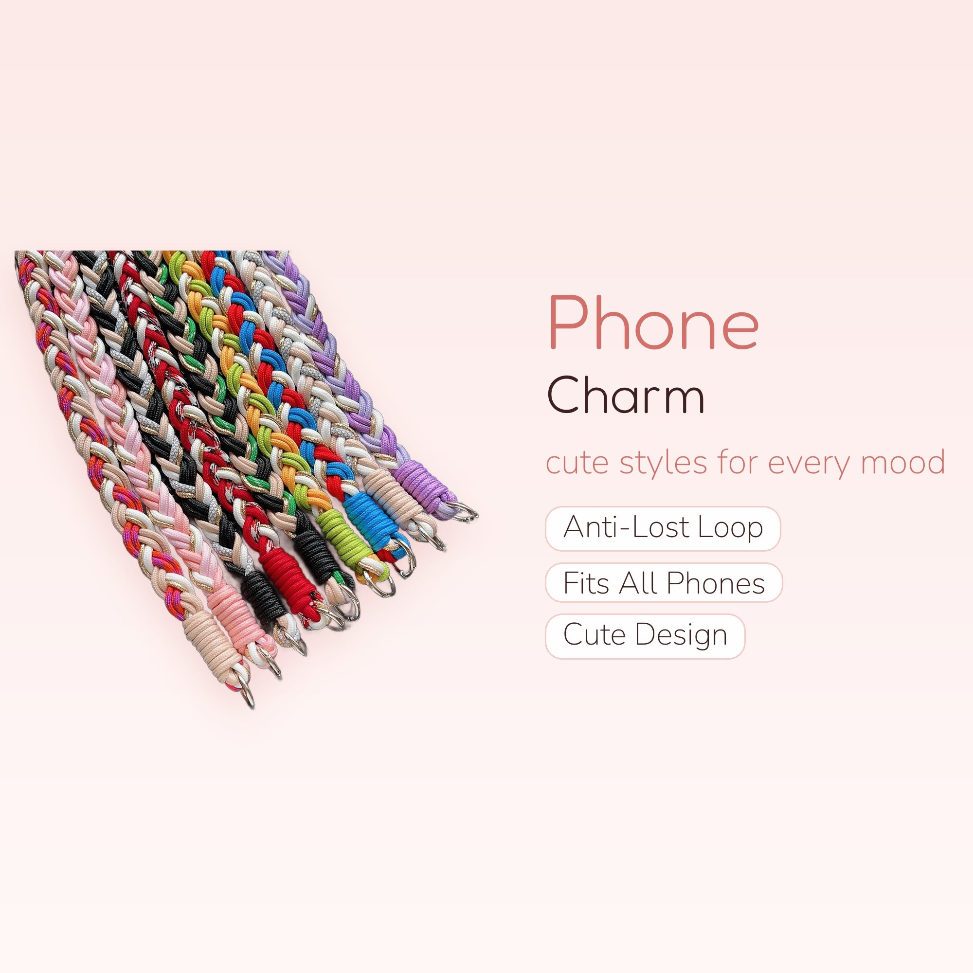Colorful Braided Rope Phone Charm Strap | Aesthetic Woven Wrist Lanyard with Gold Accents