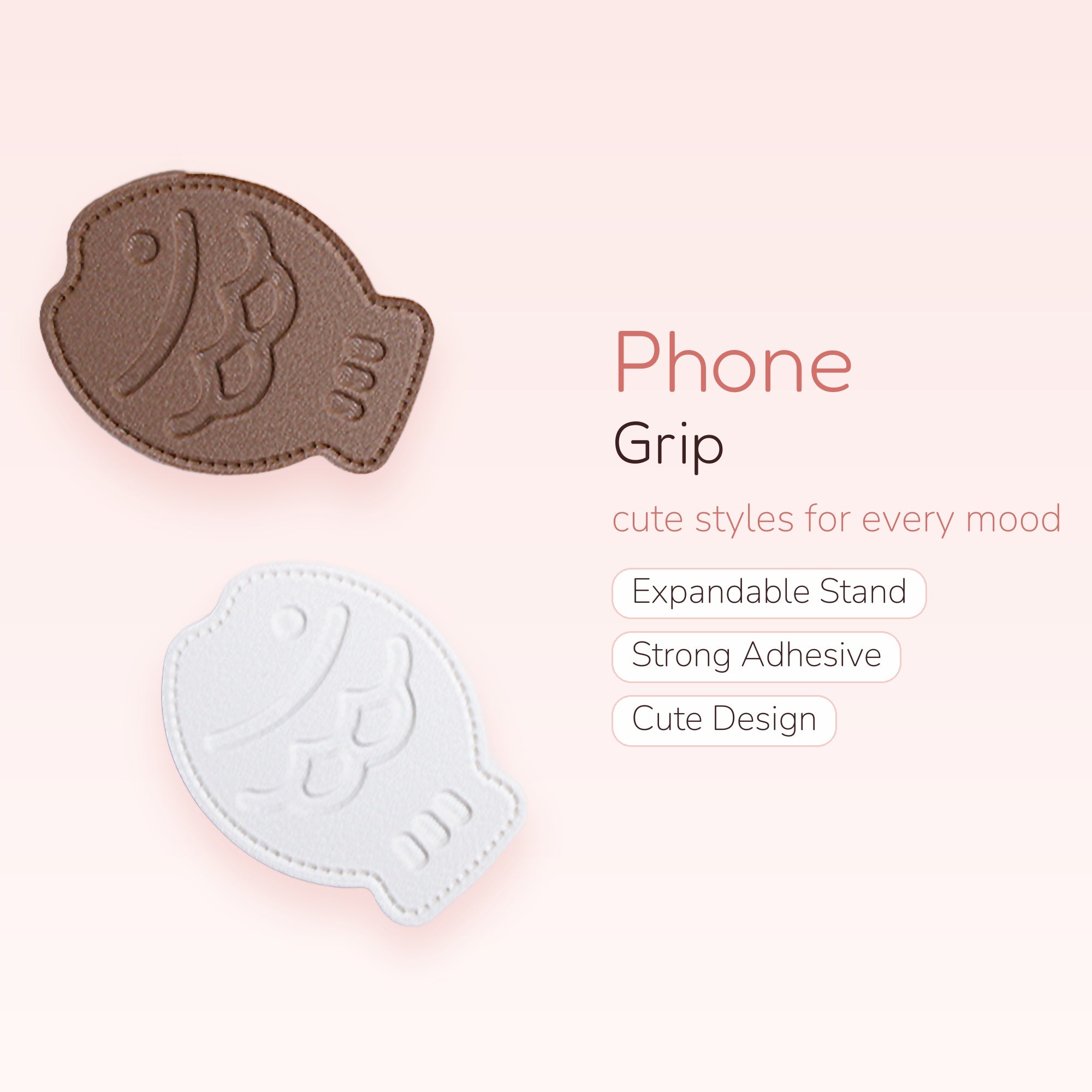 Taiyaki Fish Phone Grip | Kawaii Brown & White Faux Leather Pop Socket