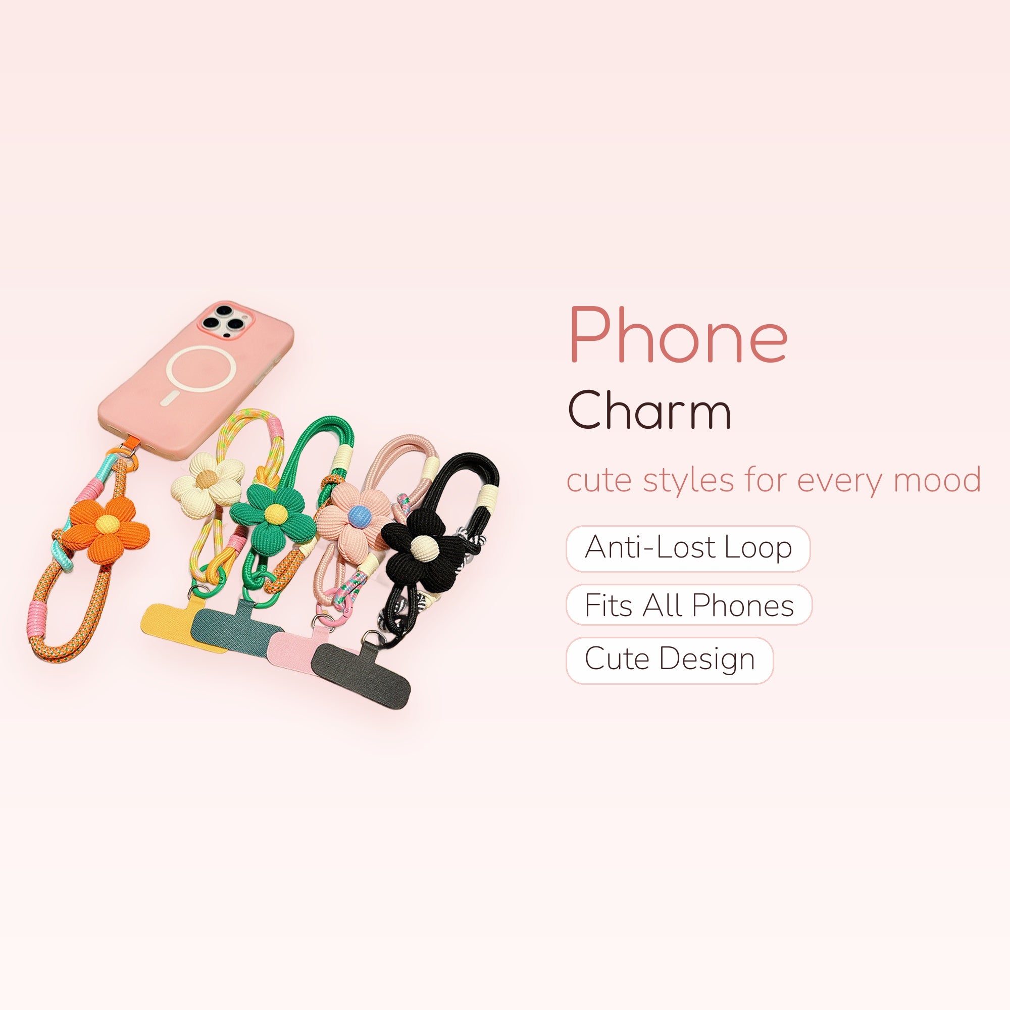 Kawaii Flower Wrist Phone Charm | Aesthetic Braided Rope Lanyard