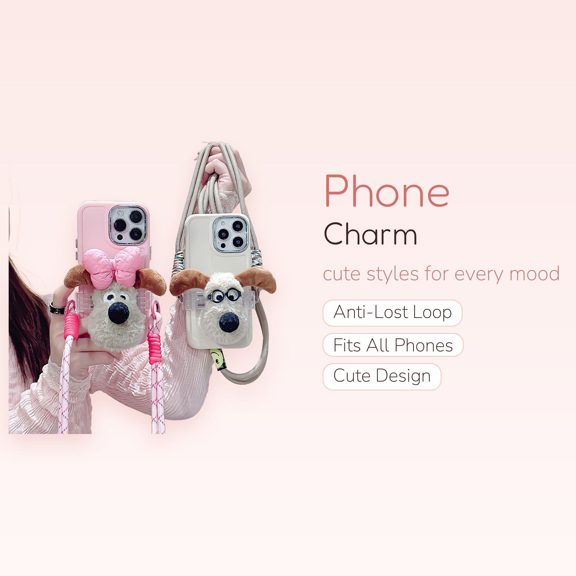 Cute Gromit Dog Phone Charm Lanyard | Plush 3D Cartoon Phone Strap