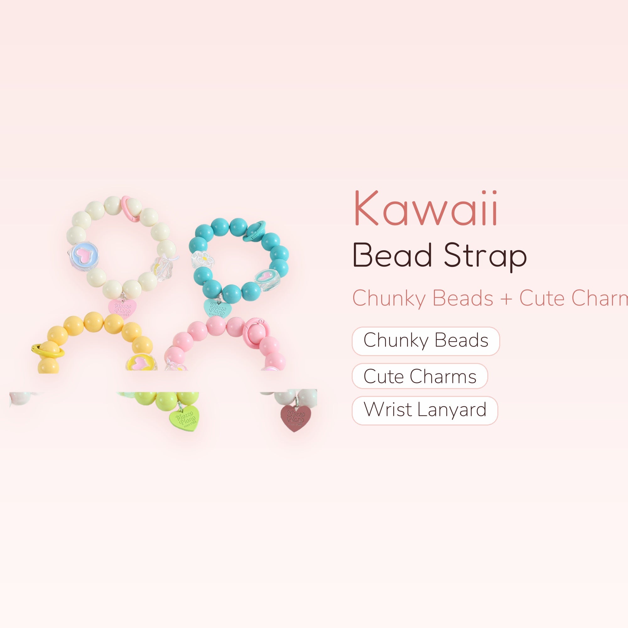 Kawaii Pastel Beaded Phone Charm Strap | Cute Wrist Lanyard