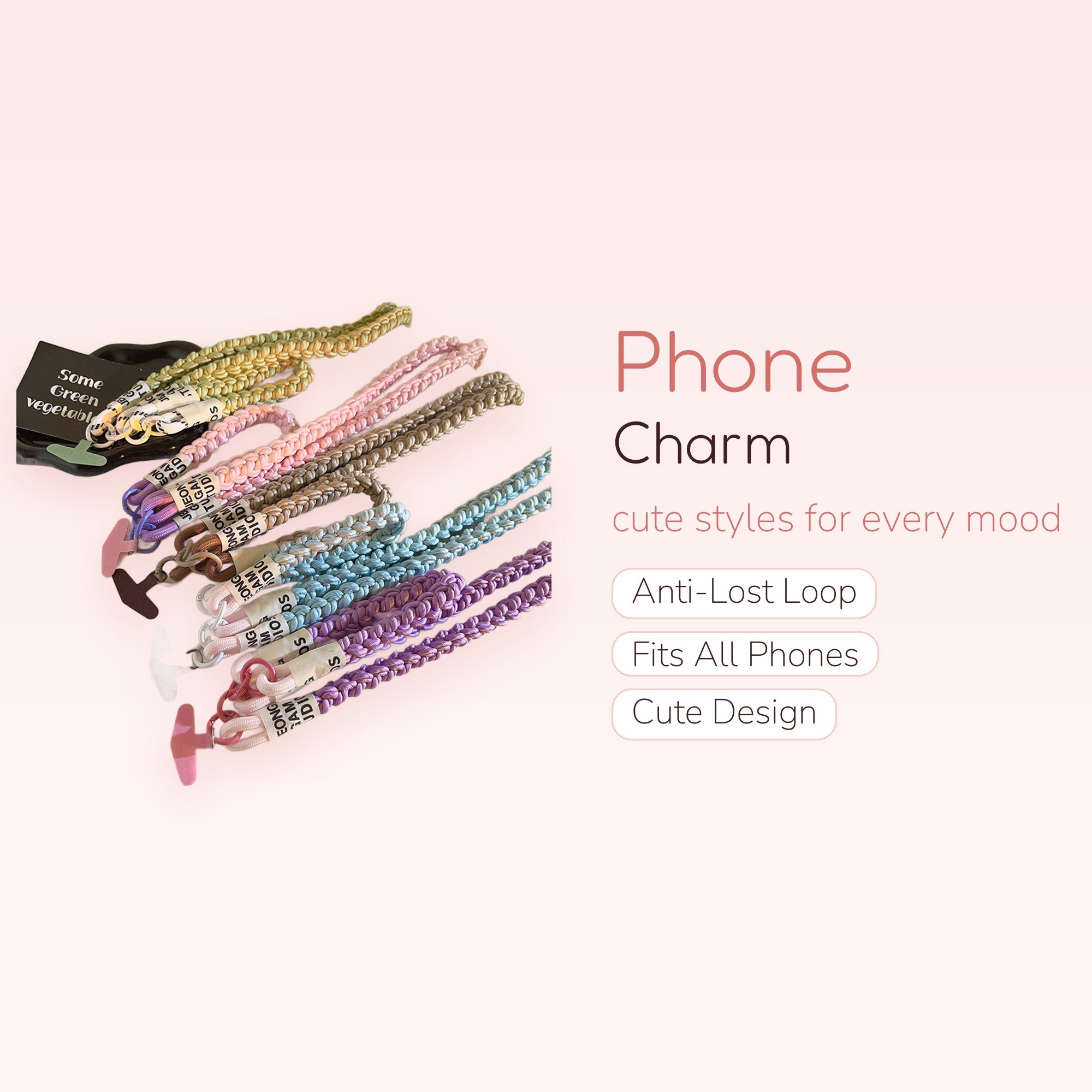 Braided Rope Phone Charm Lanyard | Pastel Woven Wrist Strap with T-Bar Connector