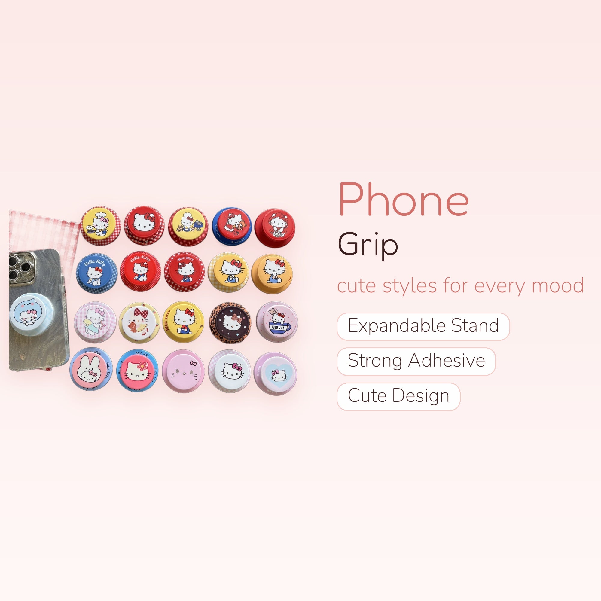 Kawaii Hello Kitty Character Phone Grip | Cute Pop Socket Stand for iPhone