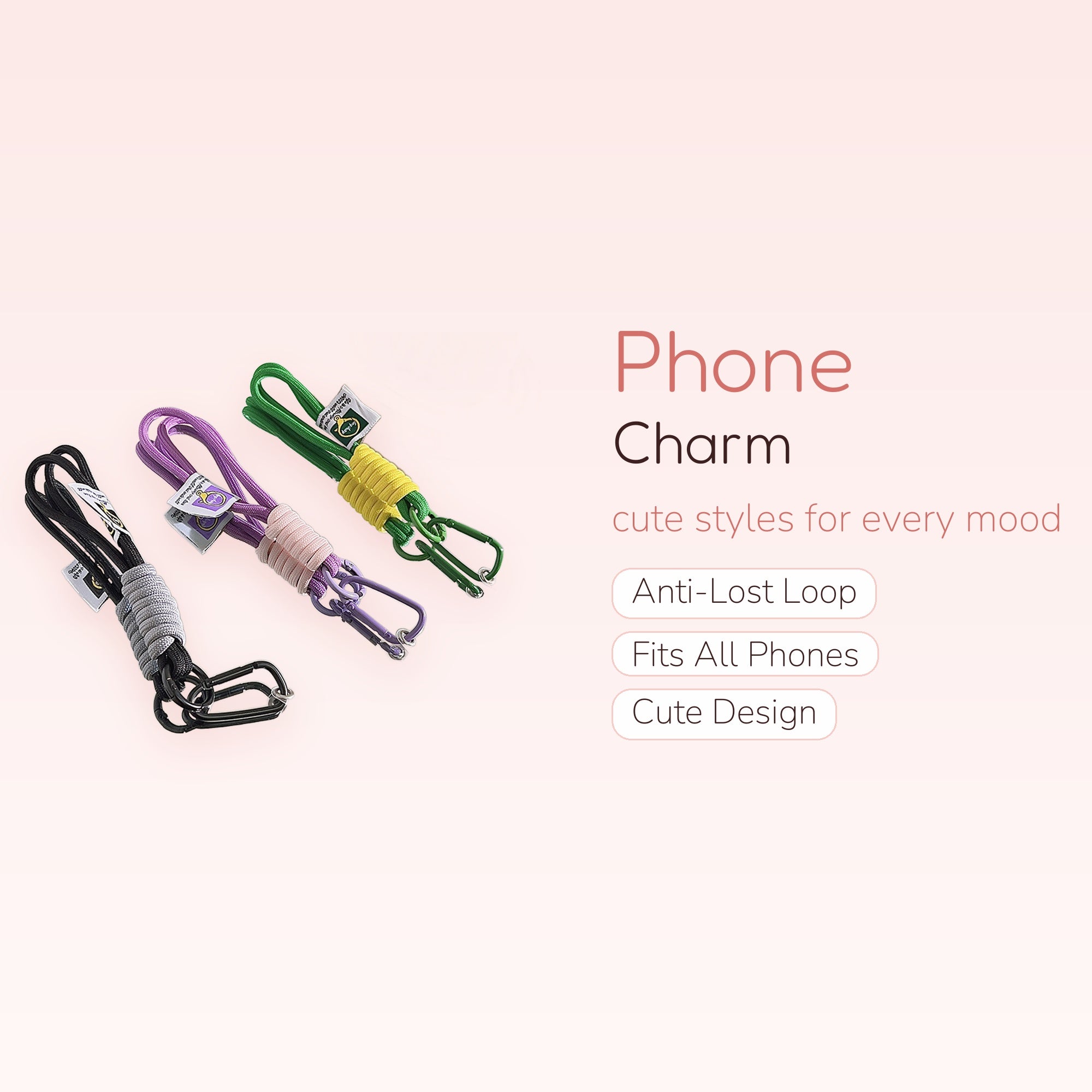 Colorful Braided Rope Phone Charm | Aesthetic Wrist Lanyard with Carabiner