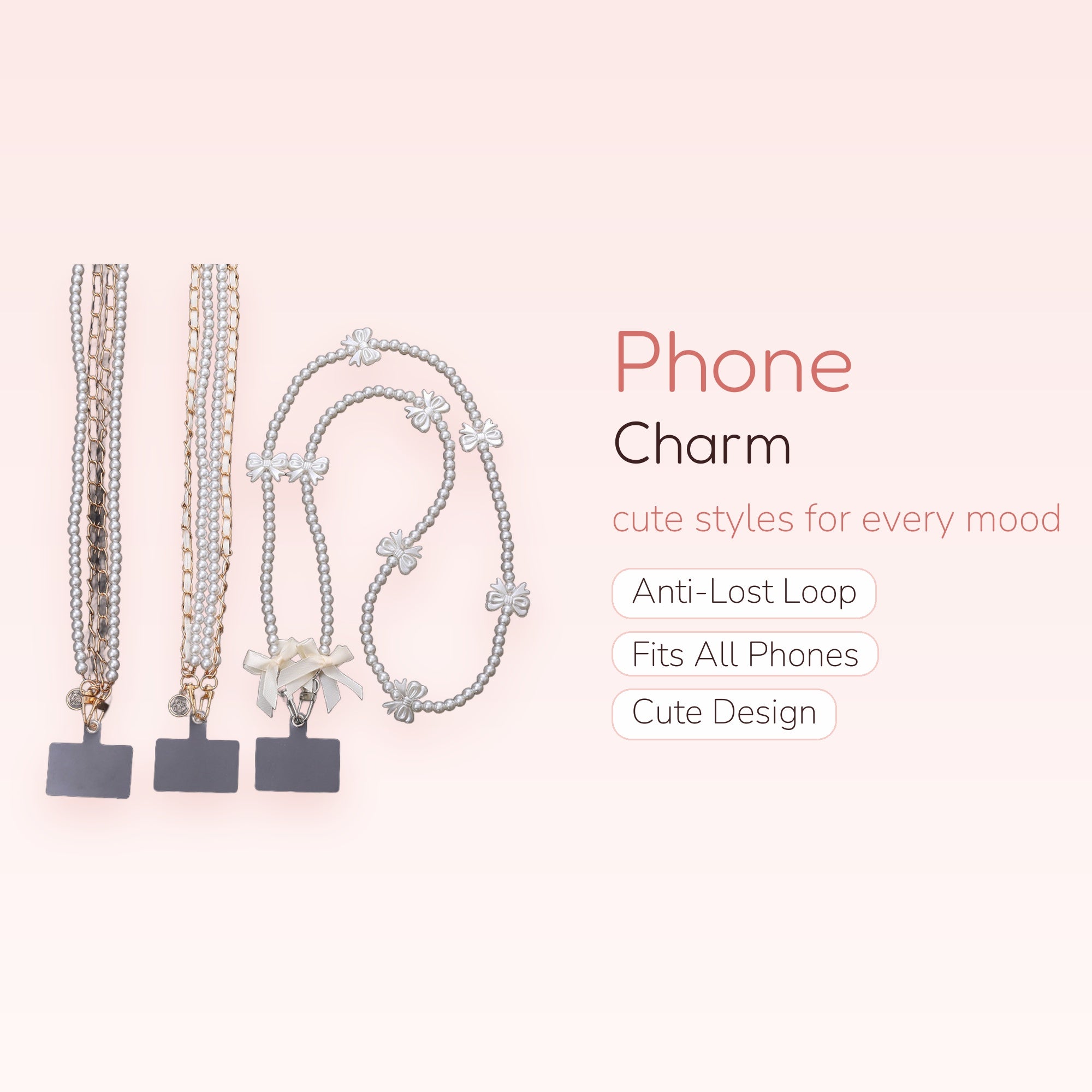 Elegant Pearl & Chain Phone Charm Lanyard | Cute Bowknot Beaded Crossbody Strap
