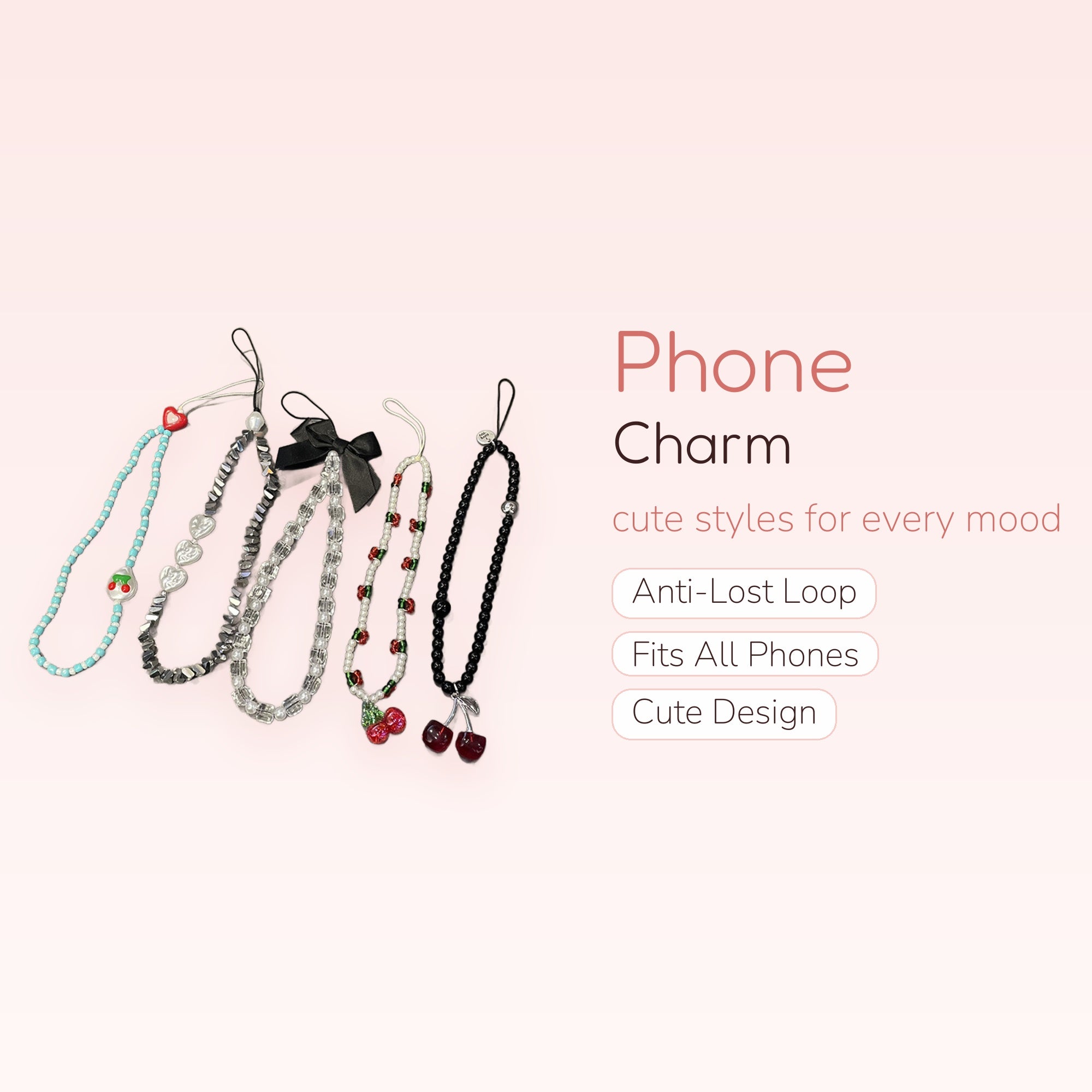 Kawaii Beaded Phone Charm Straps | Aesthetic Y2K Wrist Lanyards