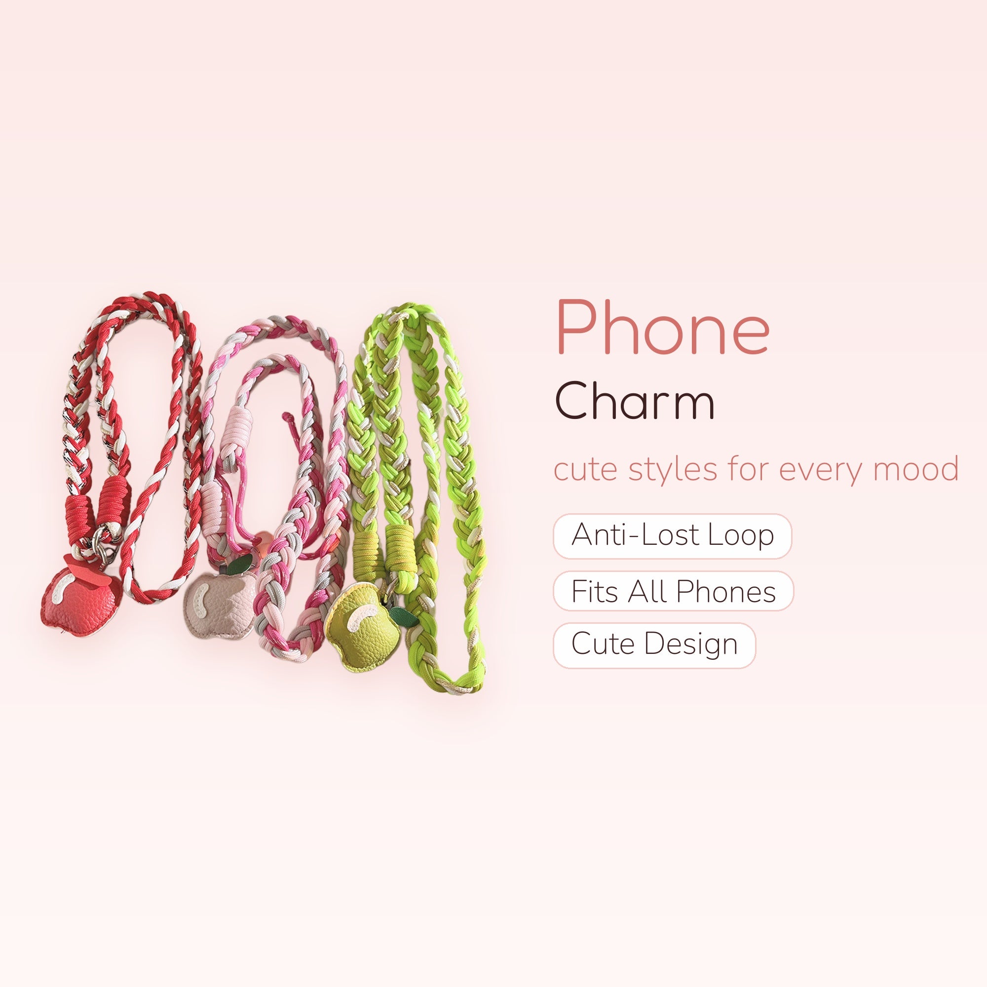 Braided Apple Phone Charm Lanyard | Cute Wrist Strap for Phone