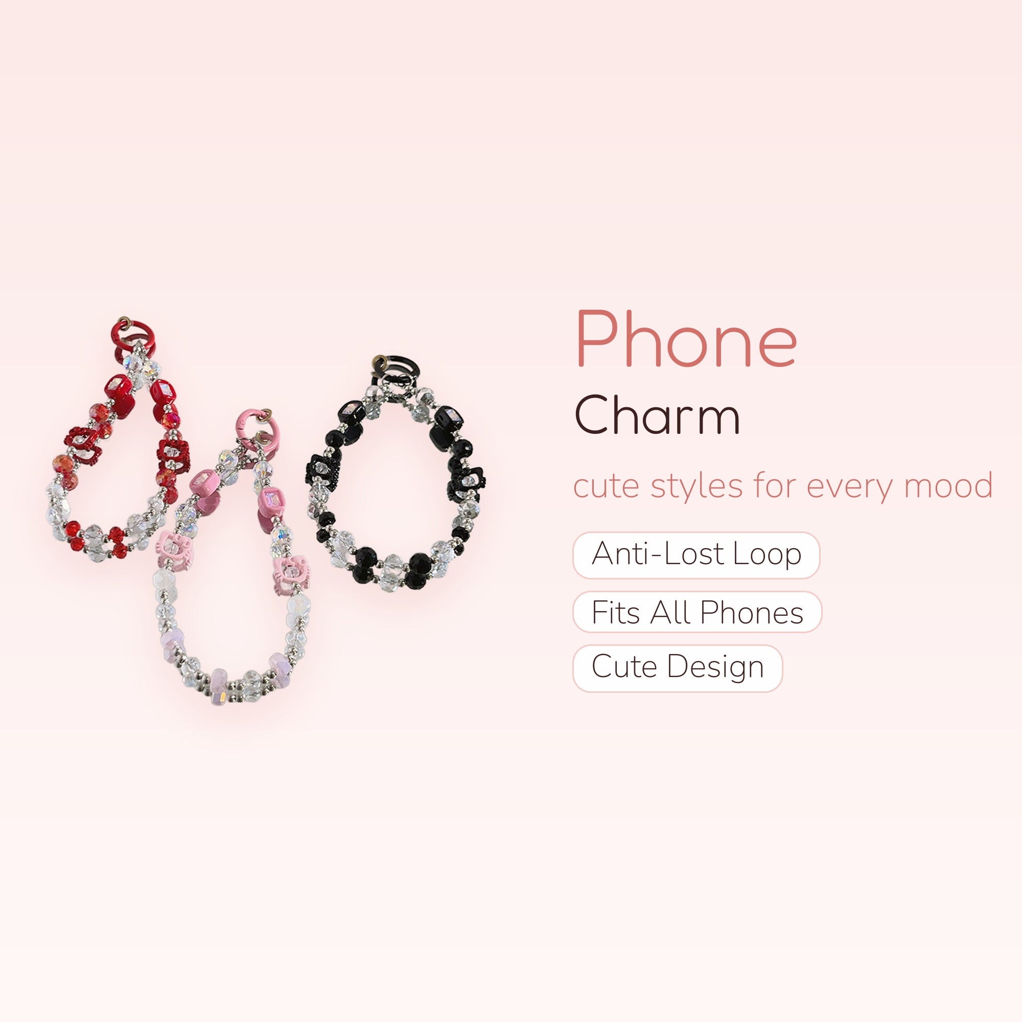 Y2K Beaded Hello Kitty Phone Charm | Aesthetic Crystal Wrist Strap