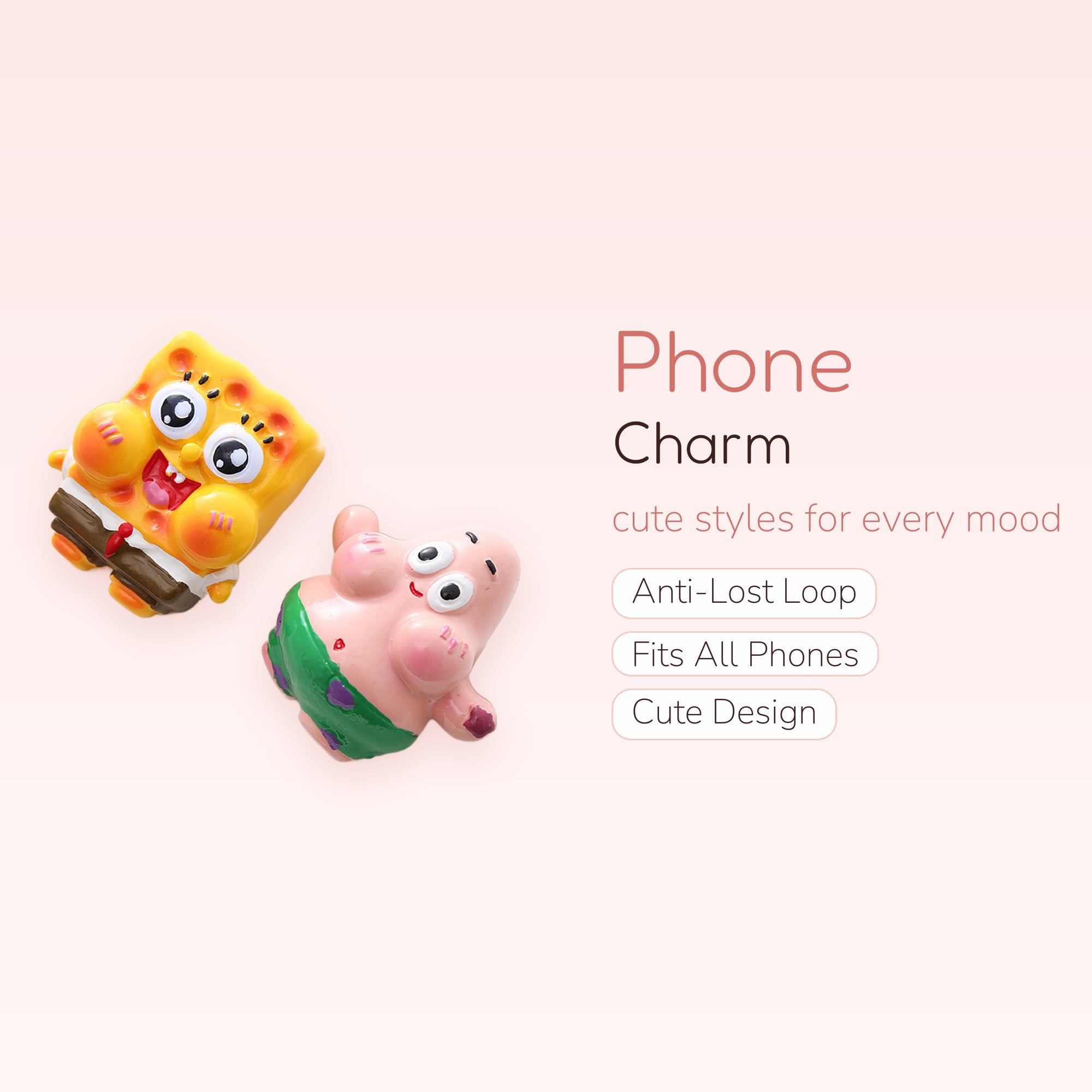 Cute Spongebob & Patrick Phone Charm | Kawaii Cartoon Character Phone Accessory