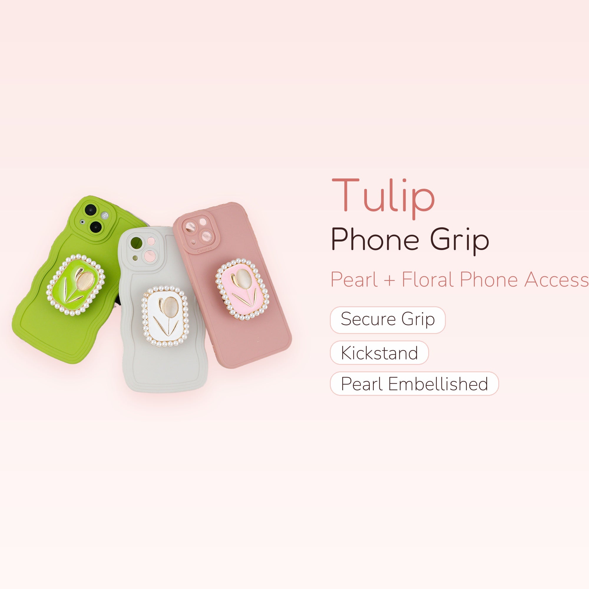 Pearl Tulip Phone Grip Stand | Cute Floral Pop Socket