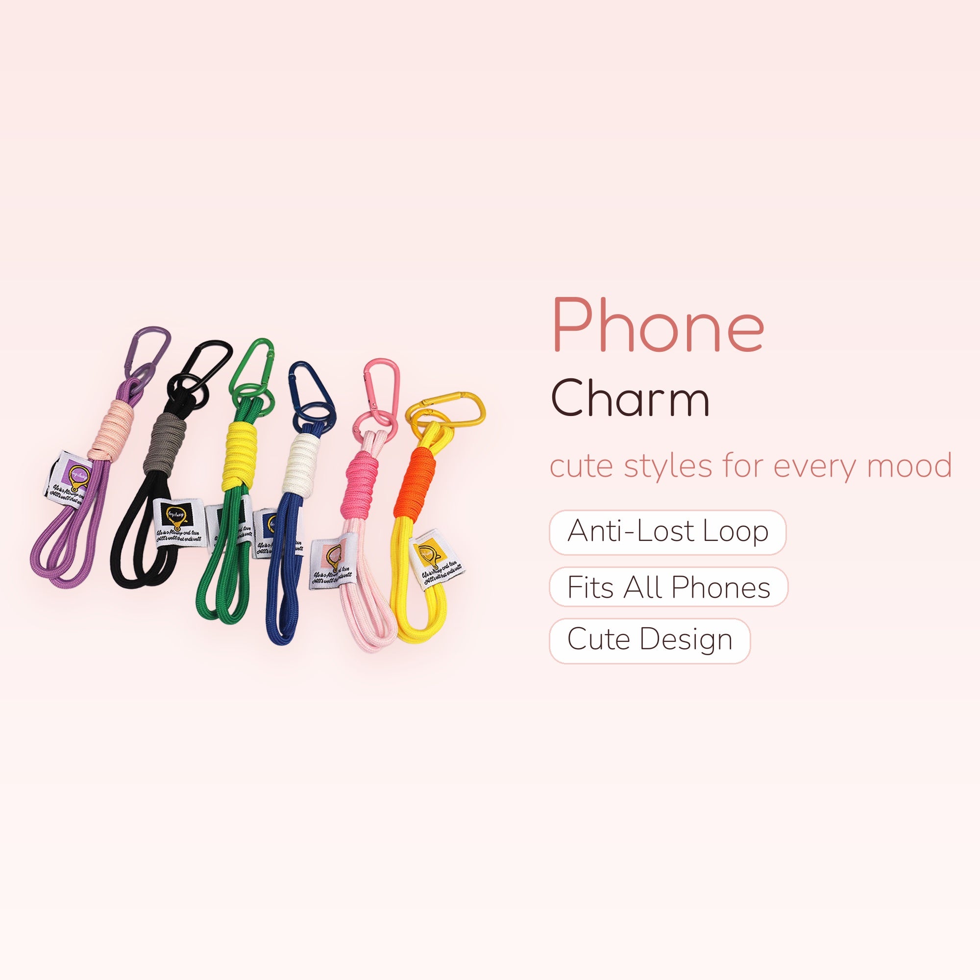 Colorful Rope Carabiner Phone Charm | Aesthetic Wrist Lanyard Strap