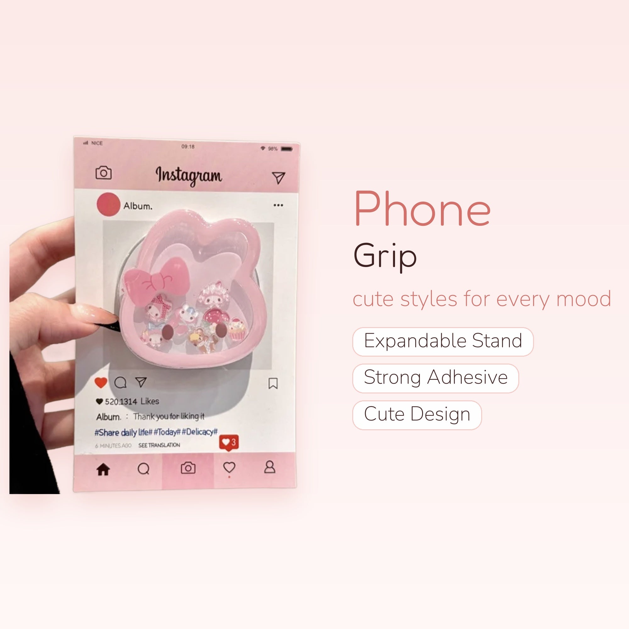 Pink My Melody & Kuromi Shaker Phone Grip | Kawaii Sanrio Character Pop Socket
