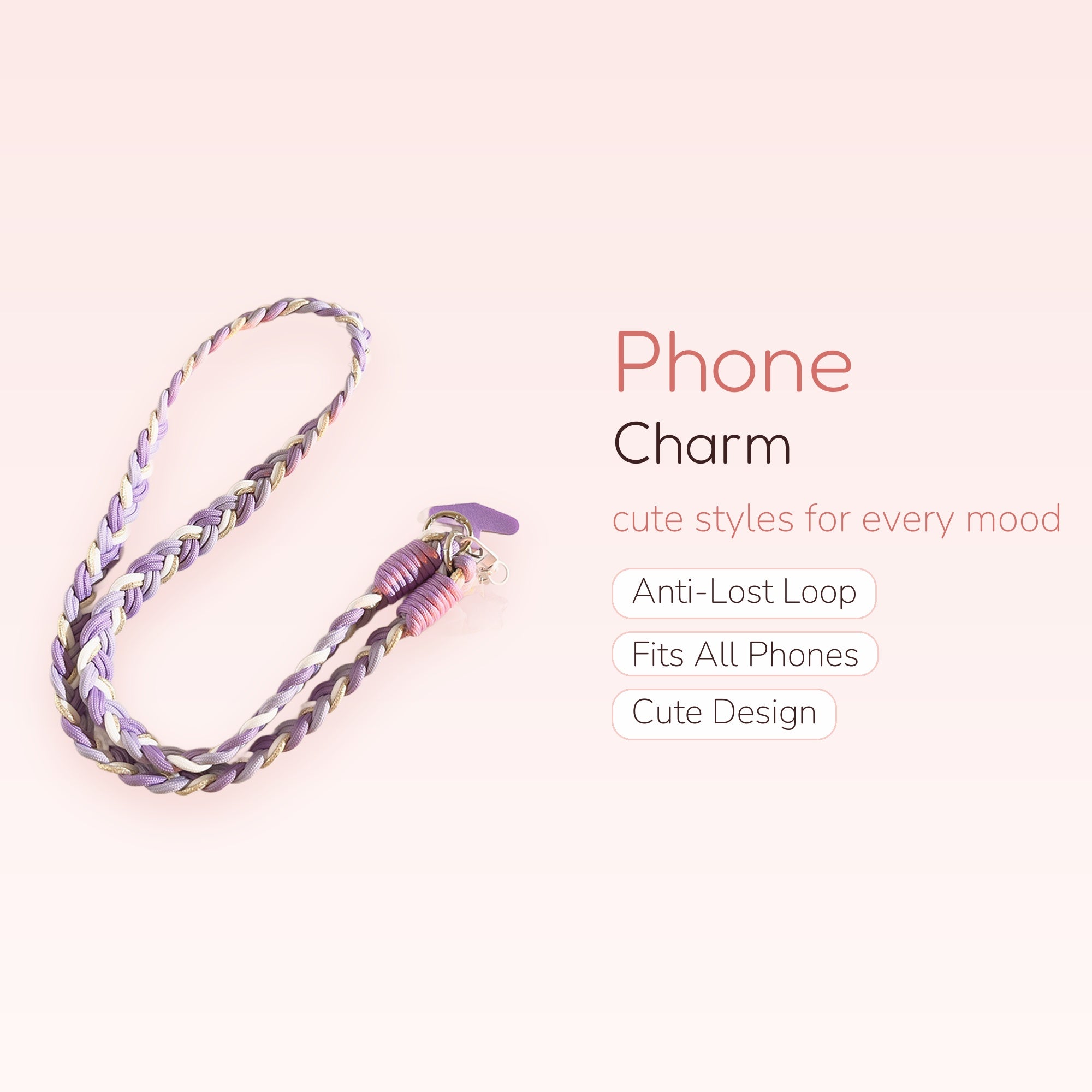 Braided Purple & White Phone Lanyard | Aesthetic Crossbody Phone Strap