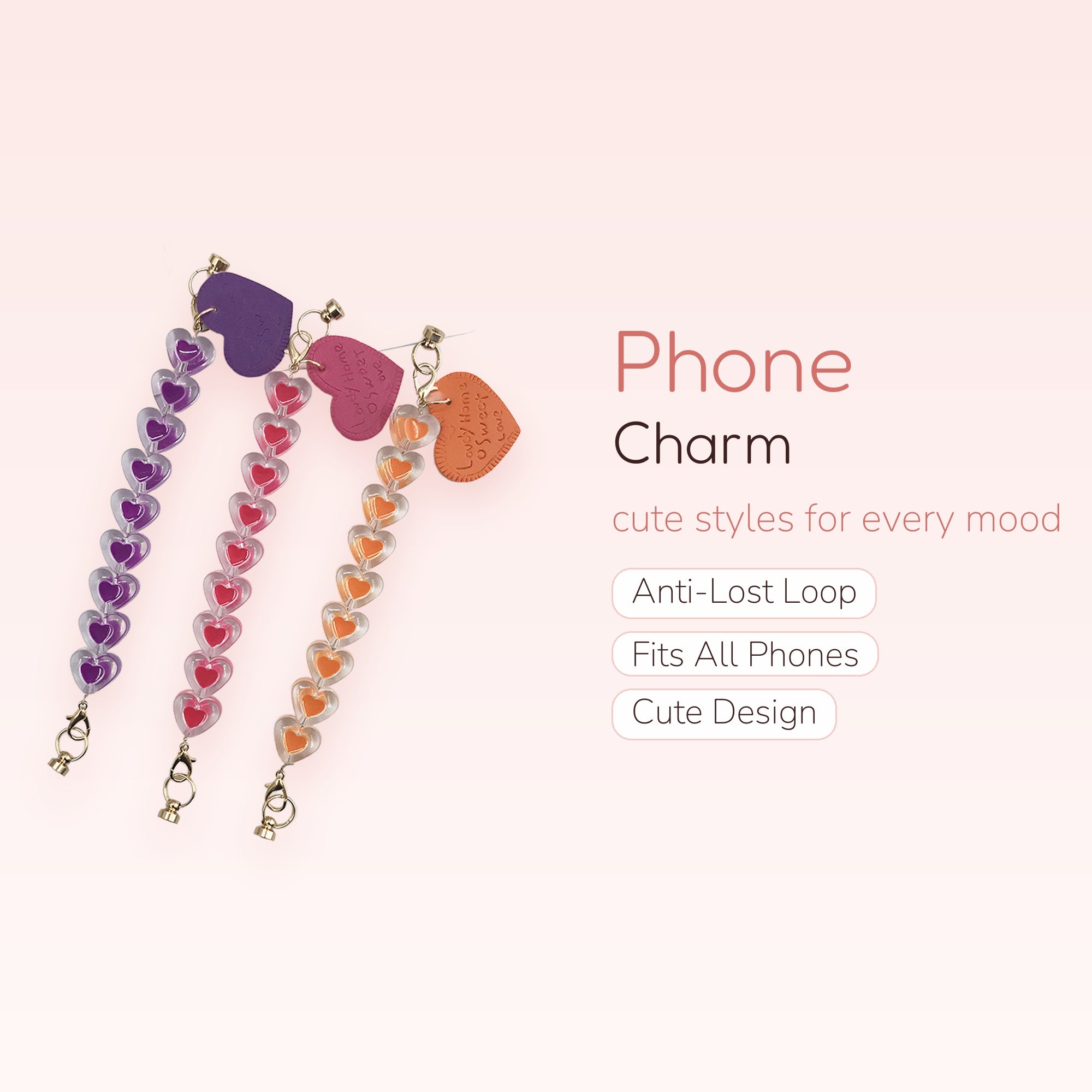 Cute Heart Phone Charm Strap | Aesthetic Clear & Colorful Beaded Lanyard