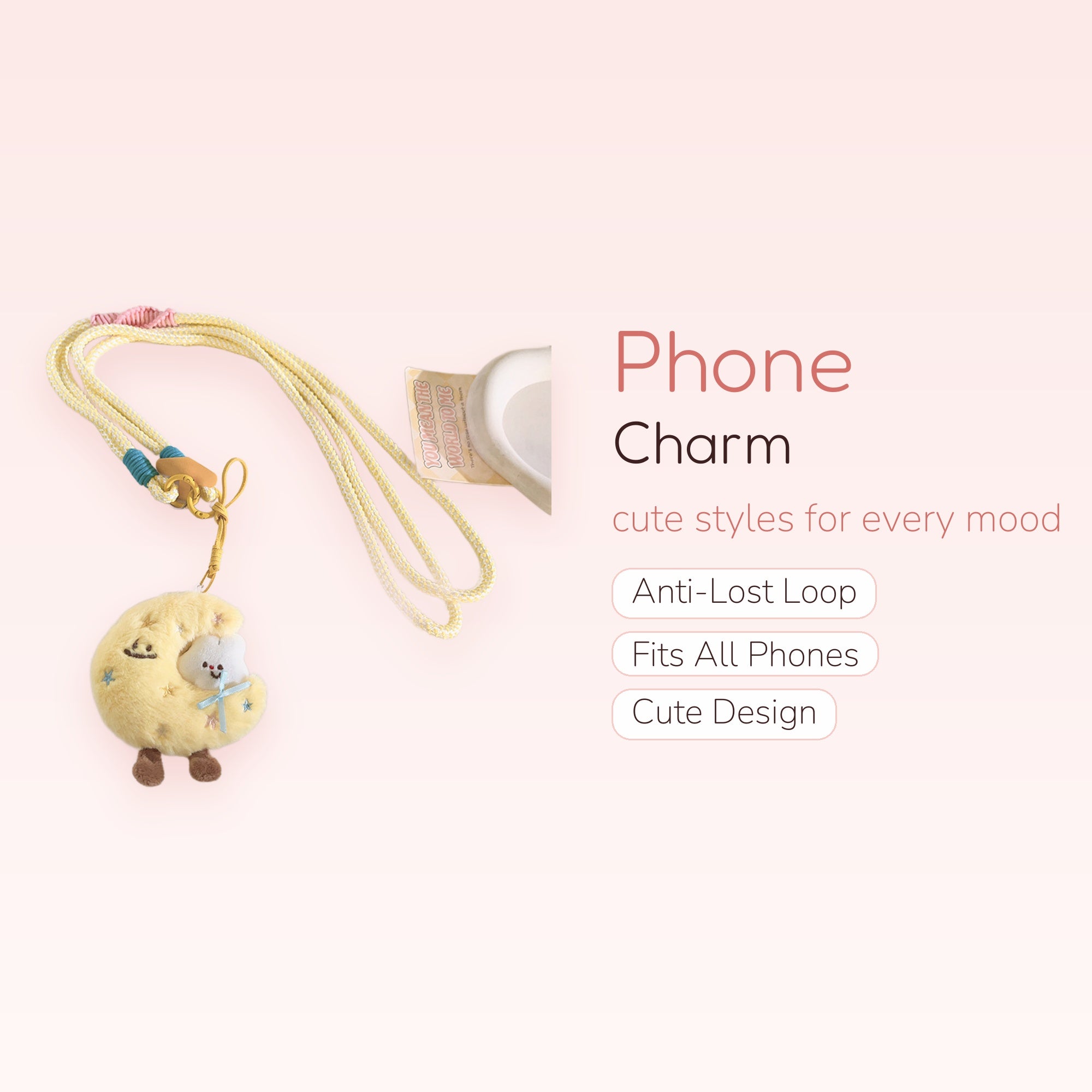 Kawaii Fluffy Moon & Cloud Phone Lanyard | Cute Plush Charm Strap