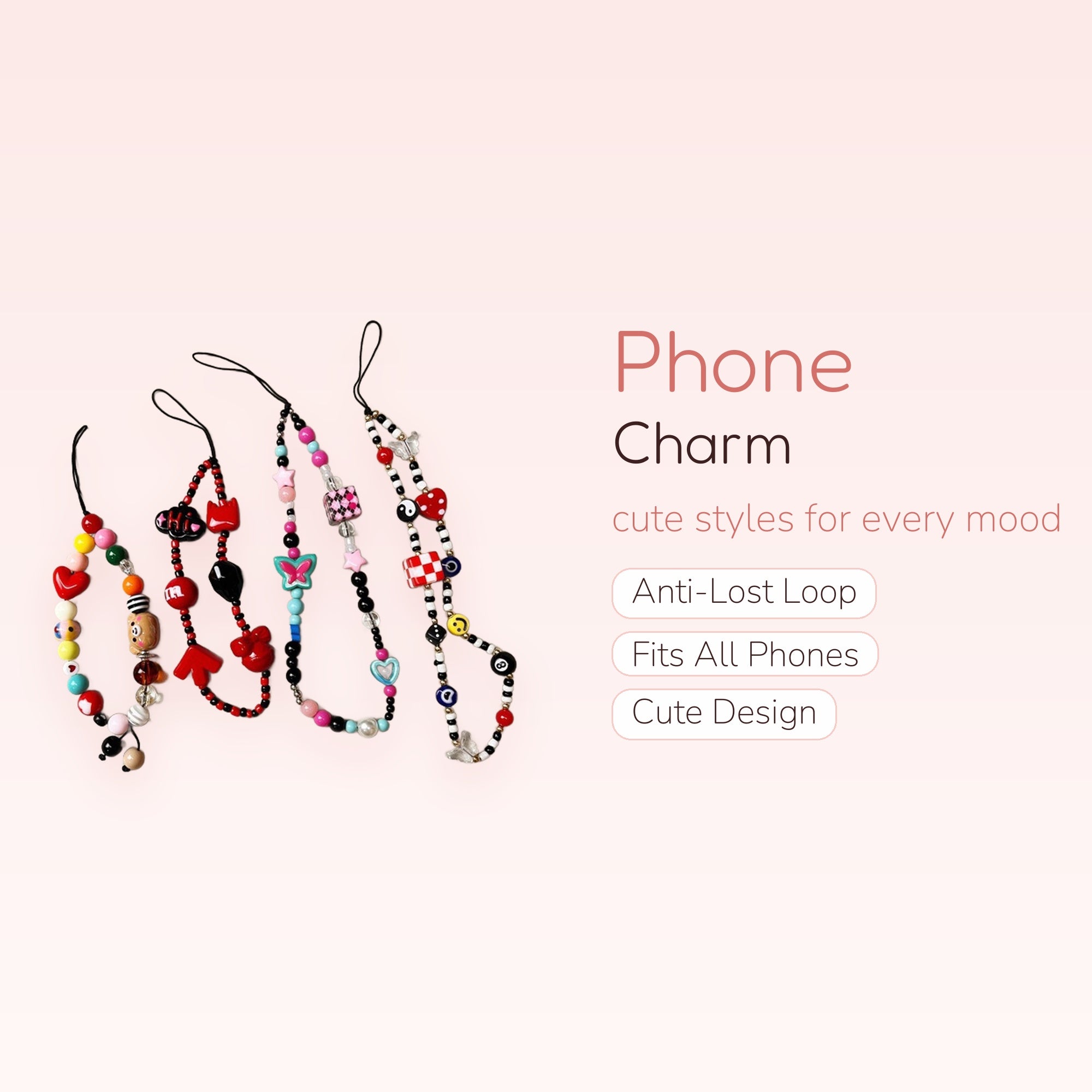 Y2K Beaded Phone Charm Strap | Aesthetic Colorful Wrist Lanyard with Charms