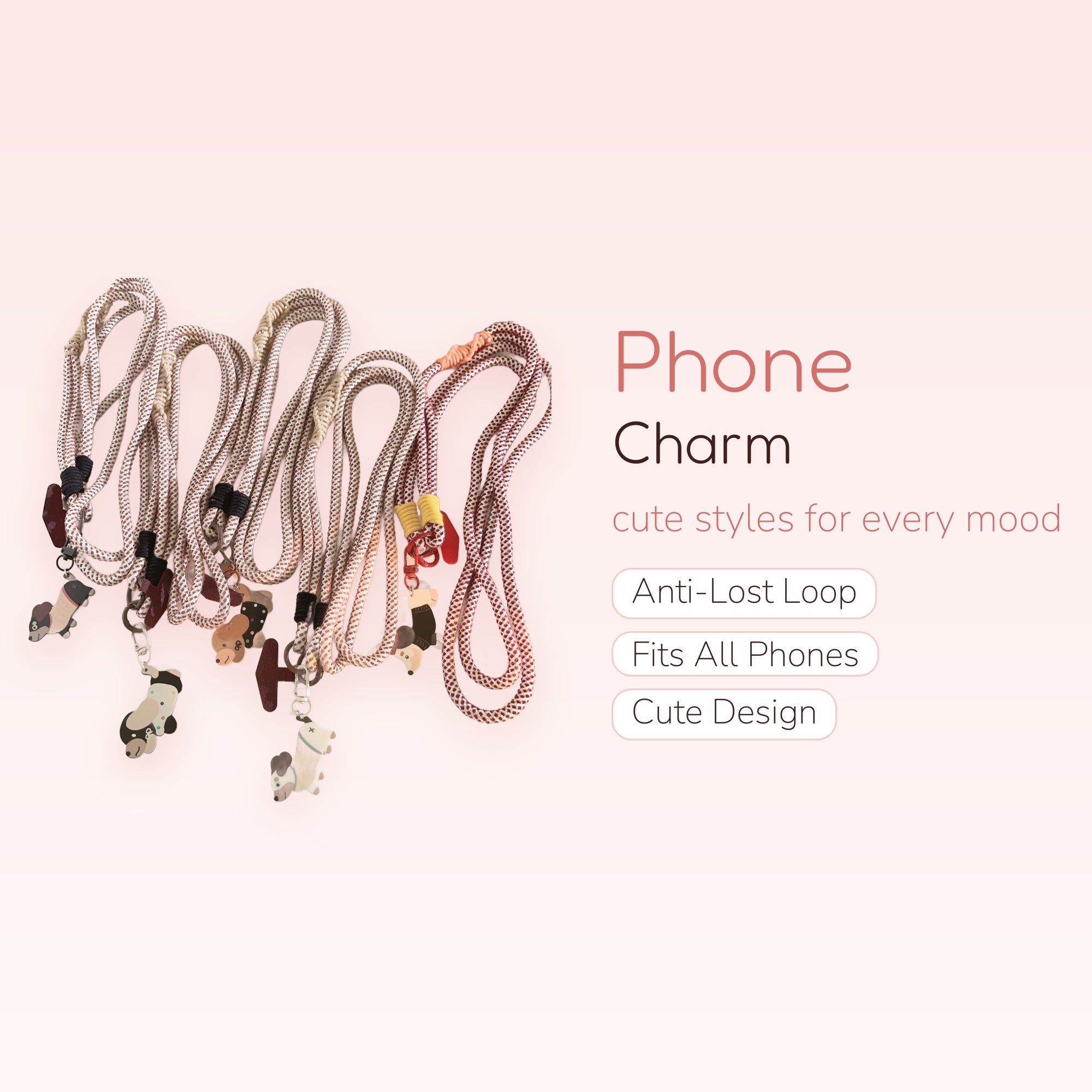 Kawaii Doggy Lanyard Phone Charm | Cute Animal Keychain Strap