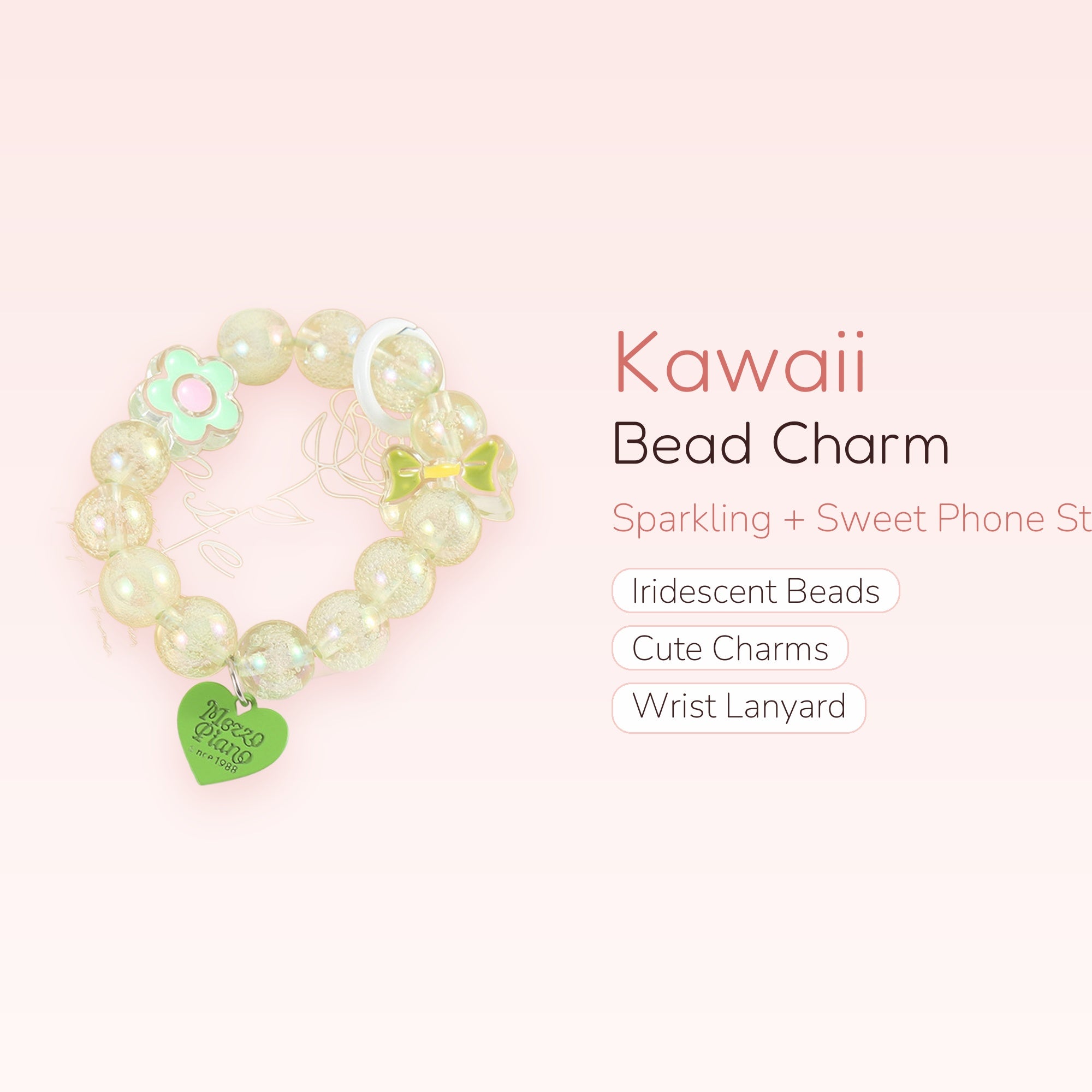 Kawaii Iridescent Bead Phone Charm Strap | Cute Flower & Bow Lanyard