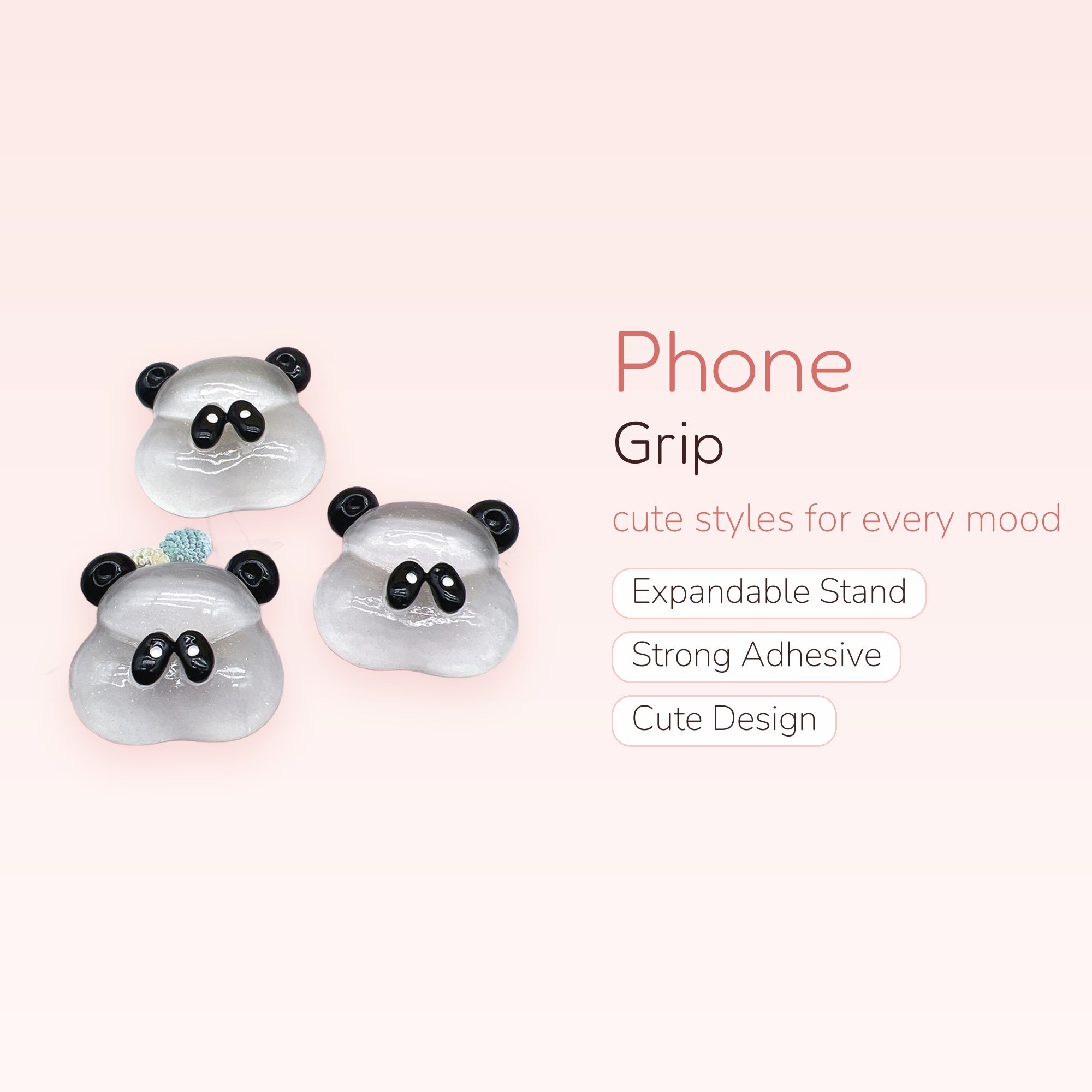 Cute White Panda Phone Grip | Kawaii Glitter Resin Pop Socket Stand