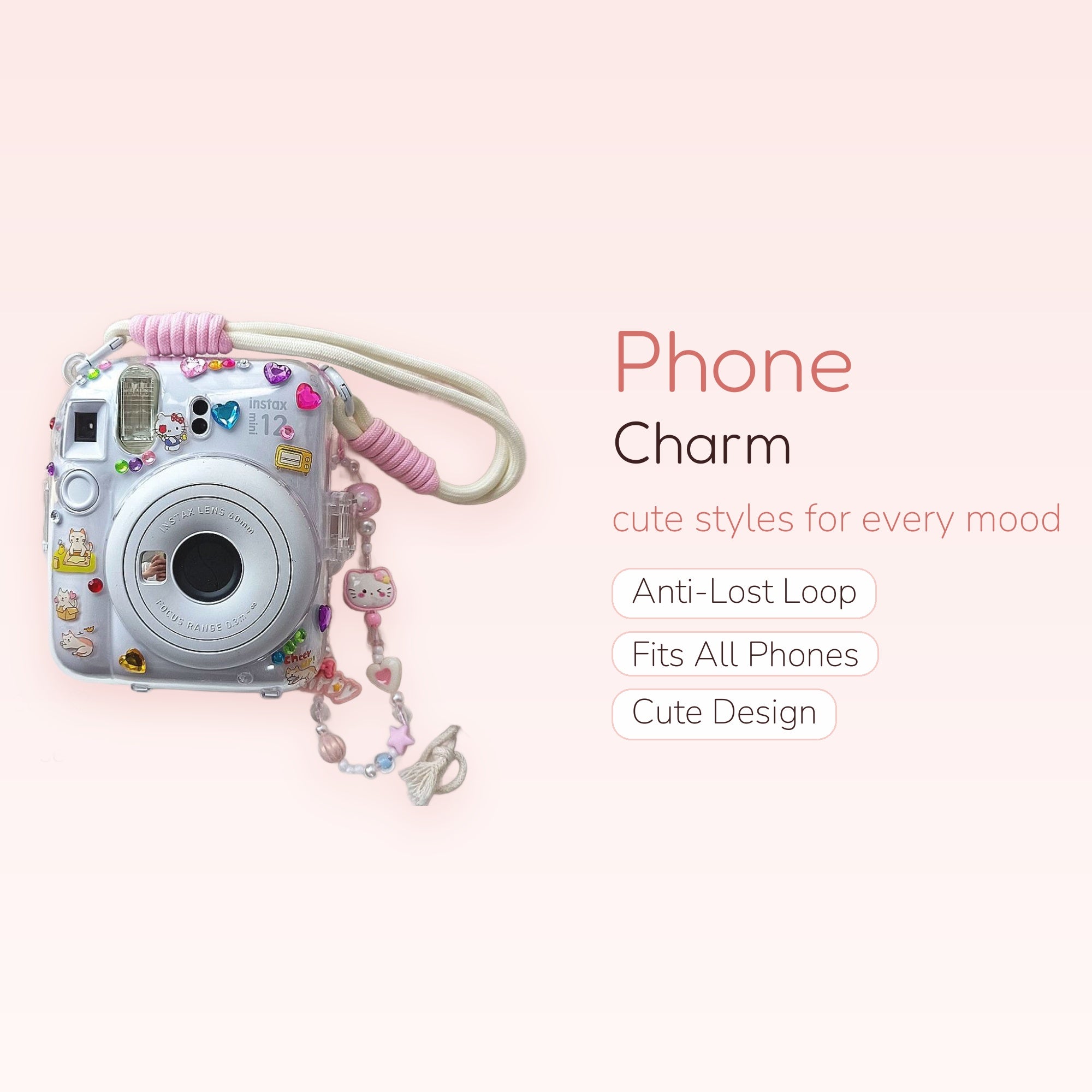 Kawaii Hello Kitty & Pastel Beaded Phone Charm | Cute Heart & Star Wrist Lanyard