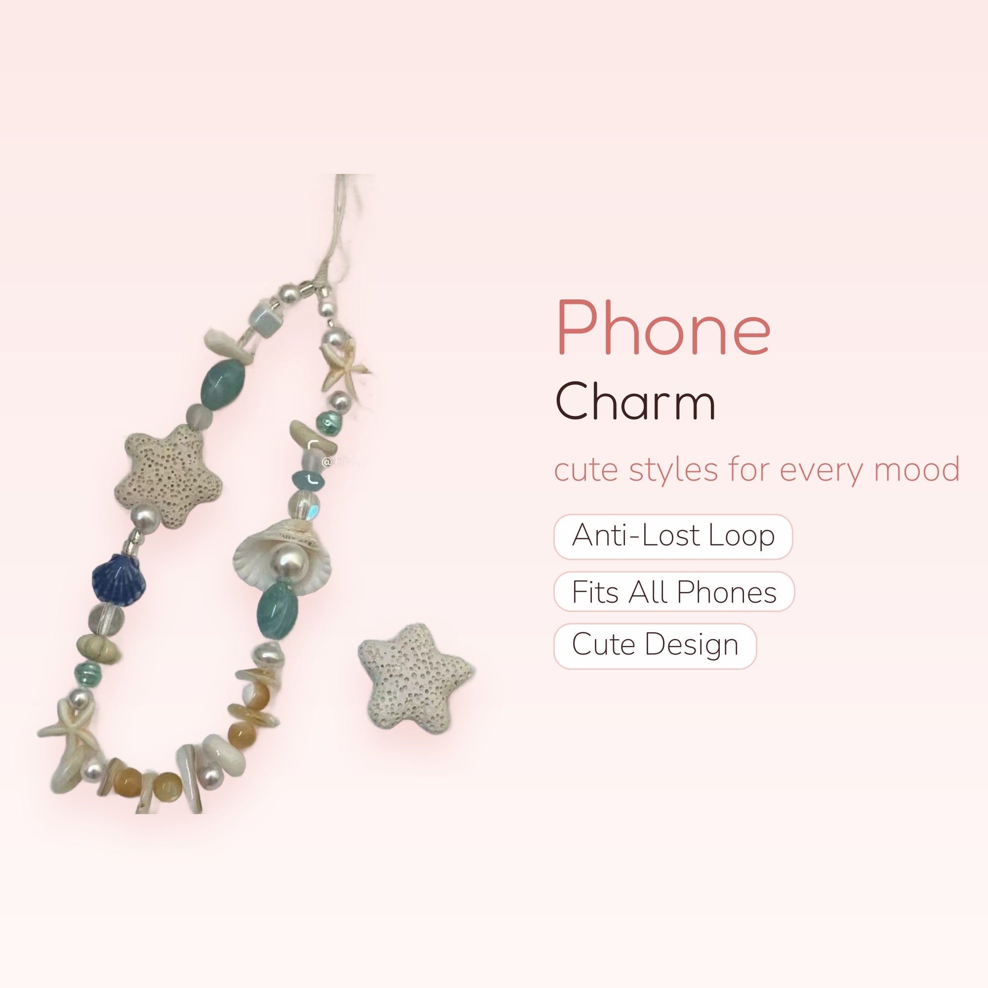 Aesthetic Seashell & Starfish Phone Charm Strap | Ocean Beaded Wrist Lanyard