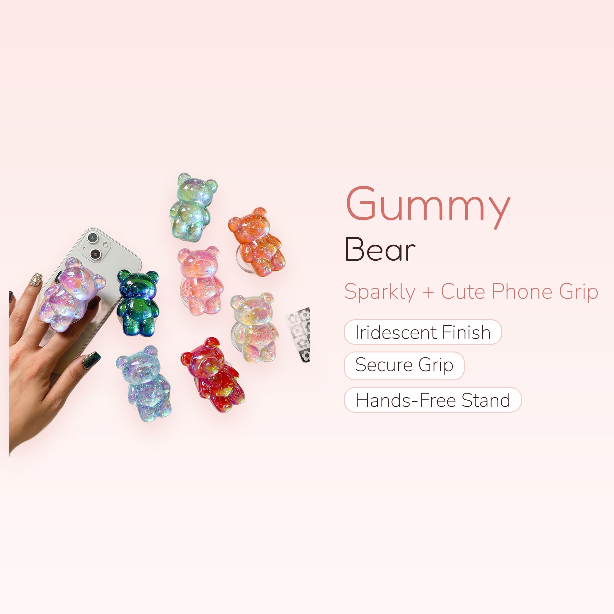 Iridescent Gummy Bear Phone Grip | Kawaii Pop Socket Stand