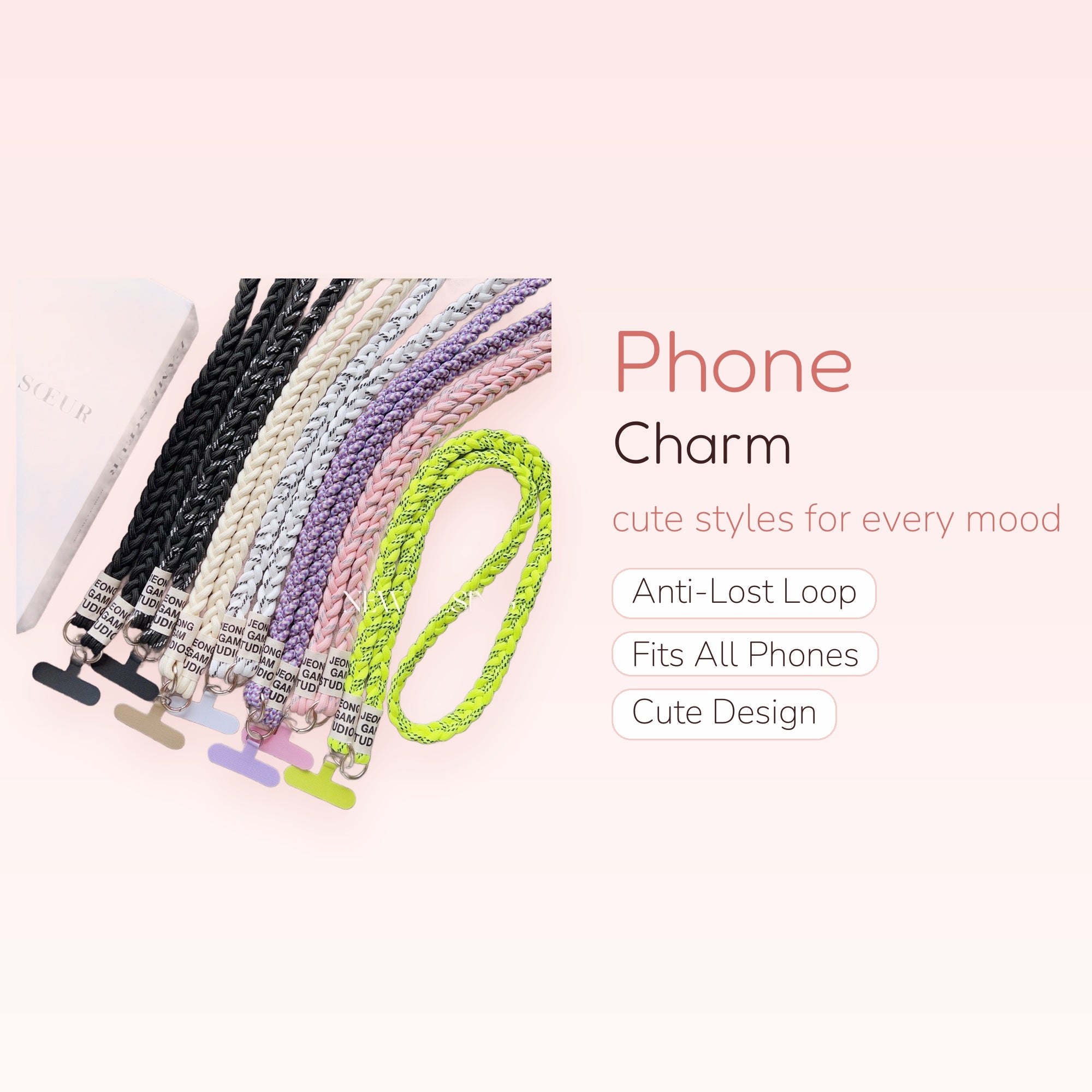 Braided Rope Phone Charm Lanyard | Colorful Crossbody Strap with Phone Tab