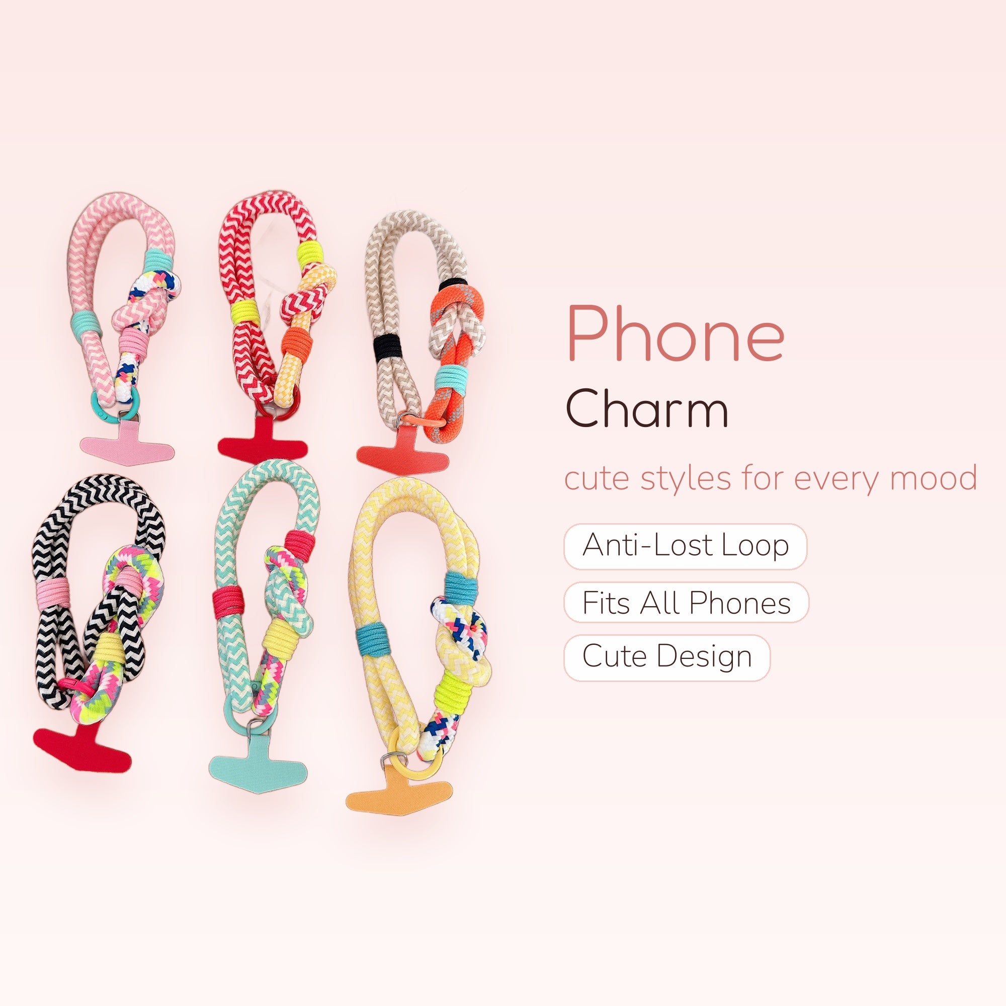 Colorful Chevron Rope Phone Charm Strap | Aesthetic Knotted Wrist Lanyard