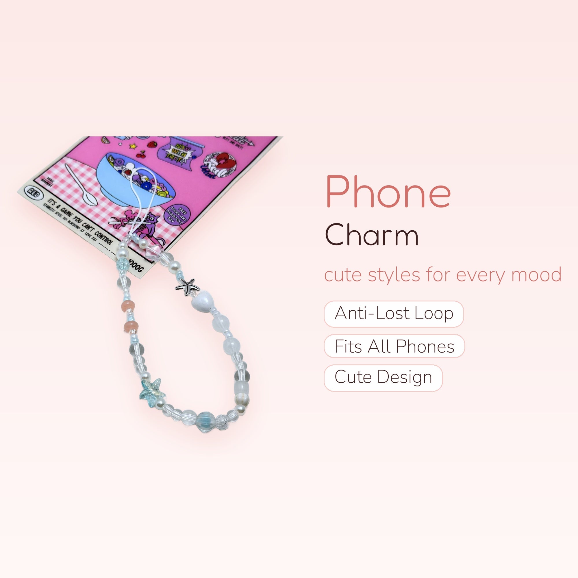 Aesthetic Pearl & Starfish Phone Charm Strap | Pastel Beaded Wrist Lanyard