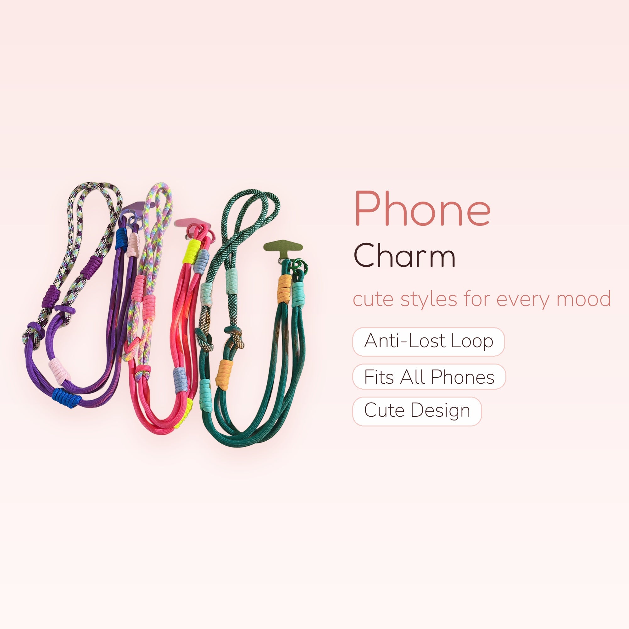 Colorful Braided Rope Phone Charm Lanyard | Aesthetic Adjustable Neck Strap