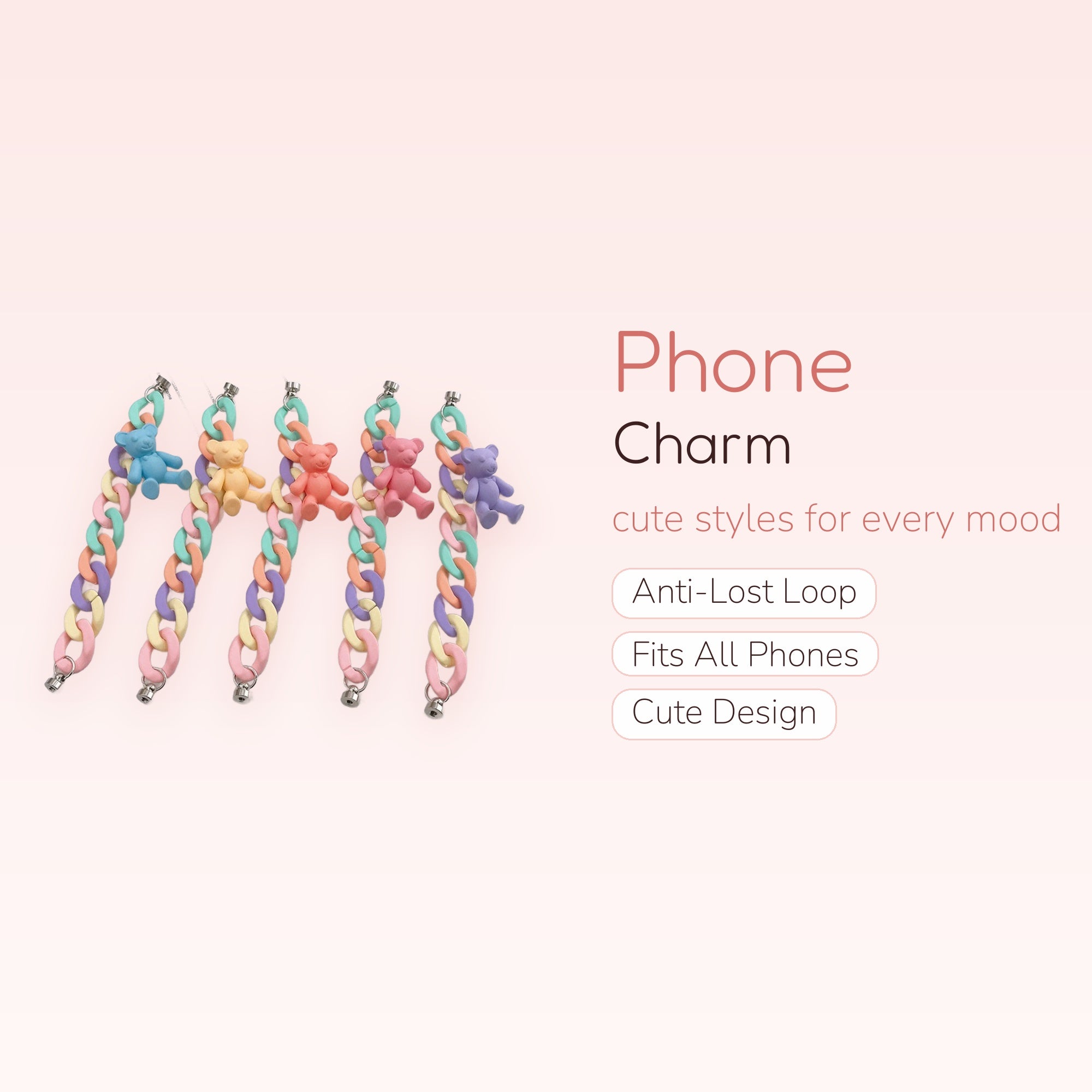 Pastel Gummy Bear Chain Phone Charm | Cute Aesthetic Wrist Strap Lanyard