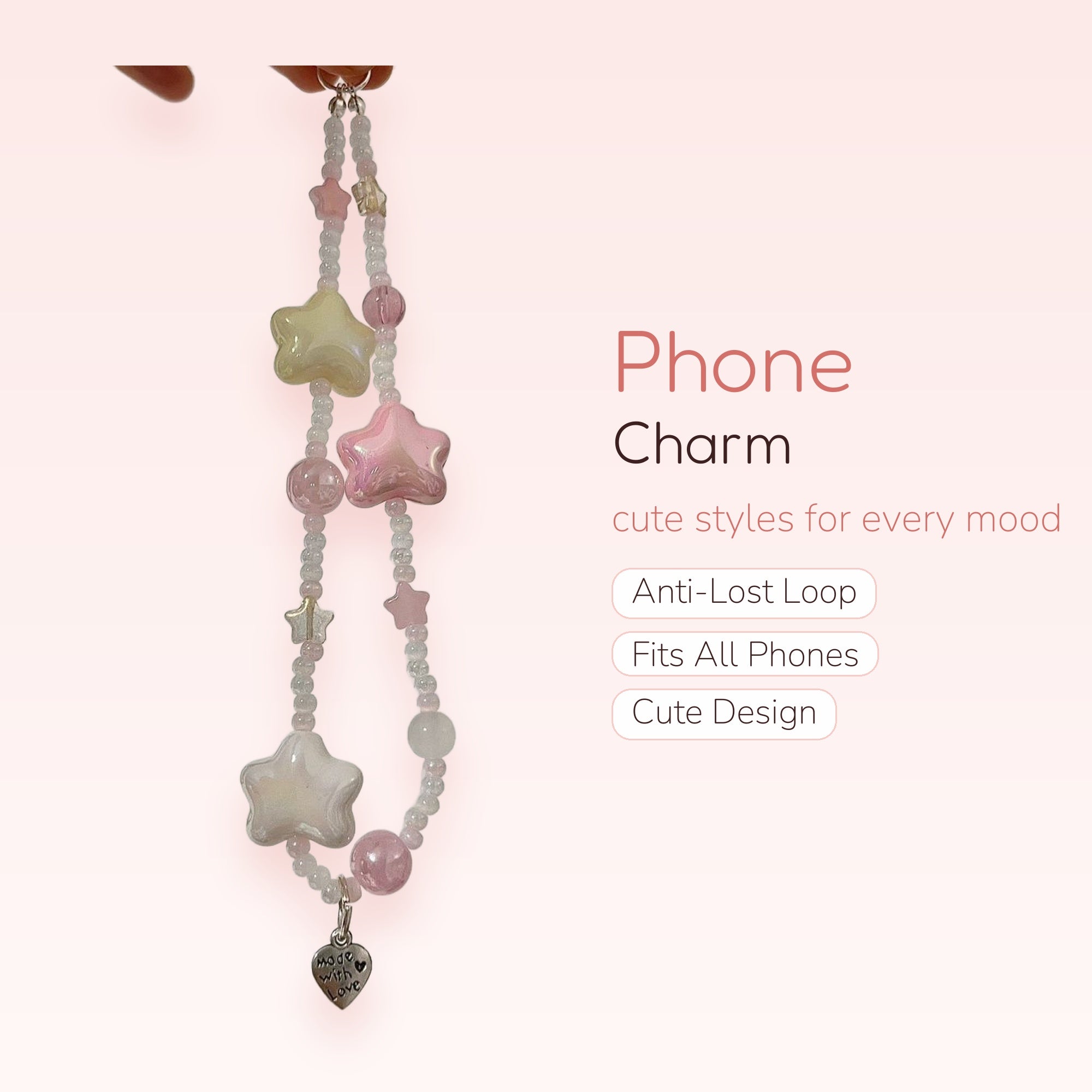Pastel Star & Pearl Phone Charm Strap | Kawaii Beaded Wrist Lanyard