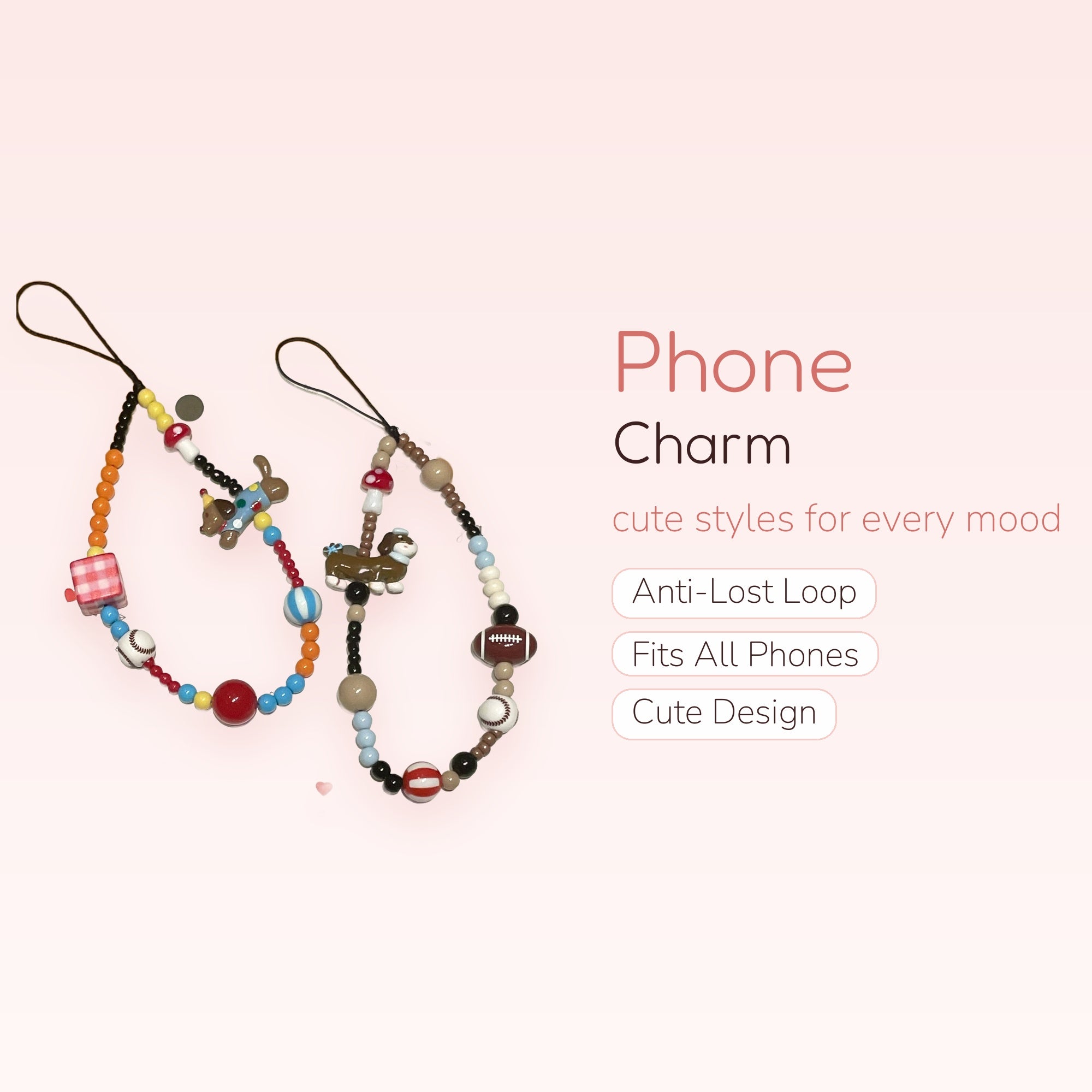 Cute Beaded Mushroom & Animal Phone Charms | Aesthetic Y2K Wrist Straps