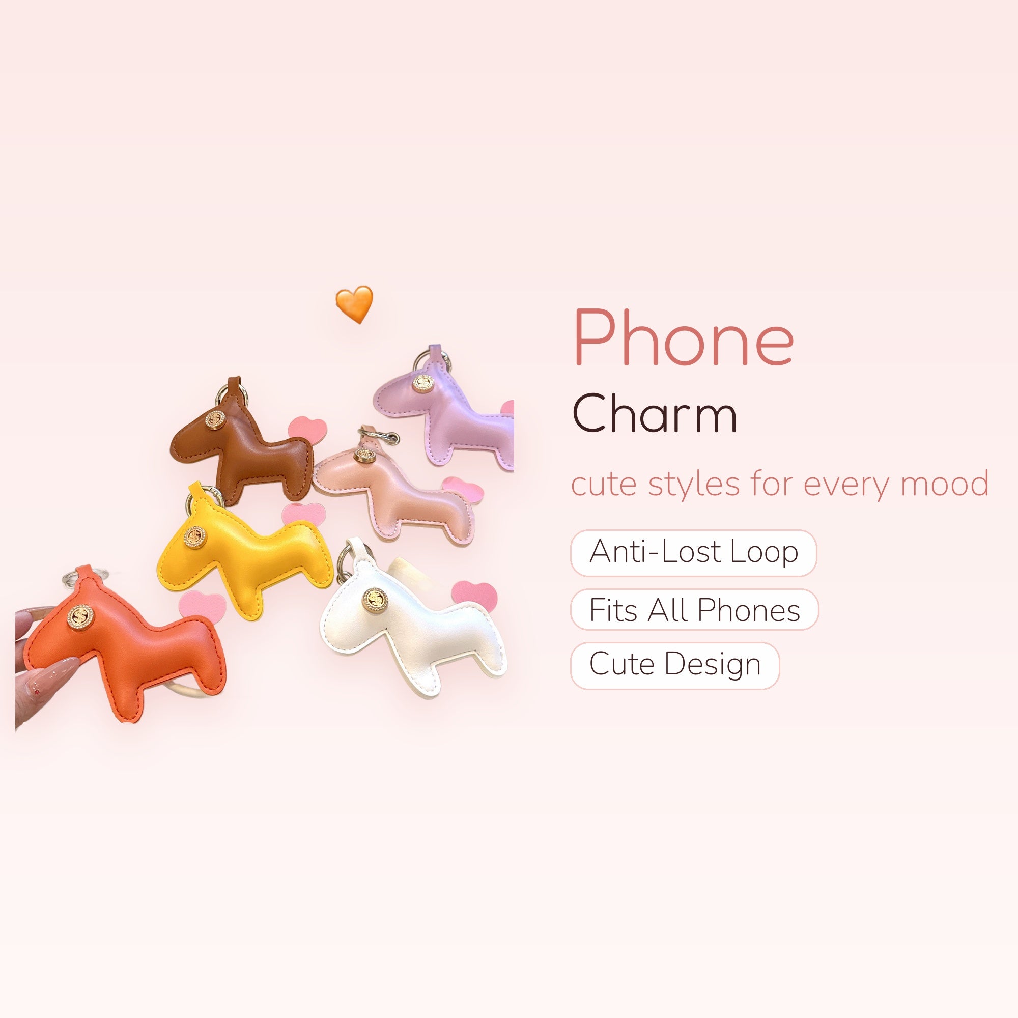 Cute Horse Leather Phone Charm | Pastel Animal Keychain Accessory