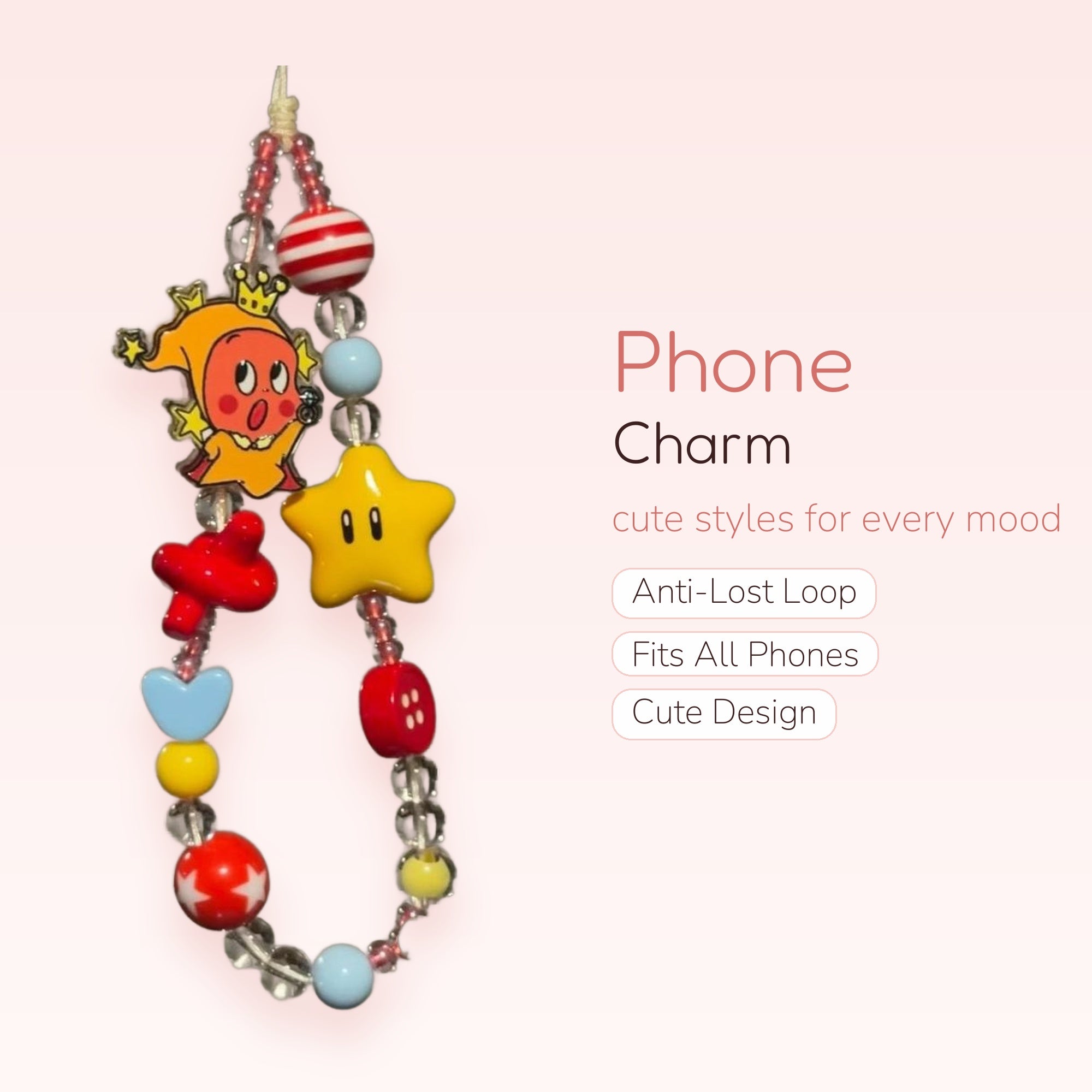 Kawaii Mario Bros. Character Phone Charm | Colorful Beaded Wrist Strap