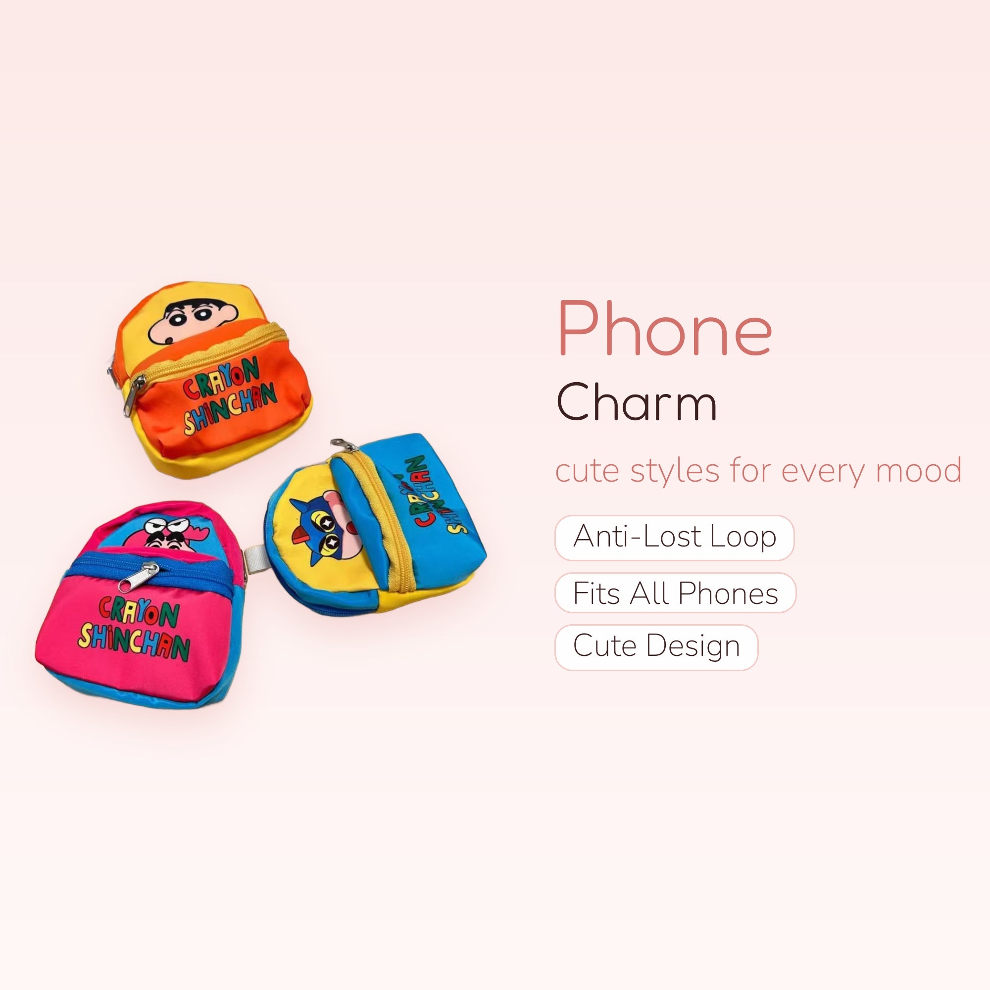 Kawaii Crayon Shinchan Mini Backpack Phone Charm | Cute Anime Character Keychain