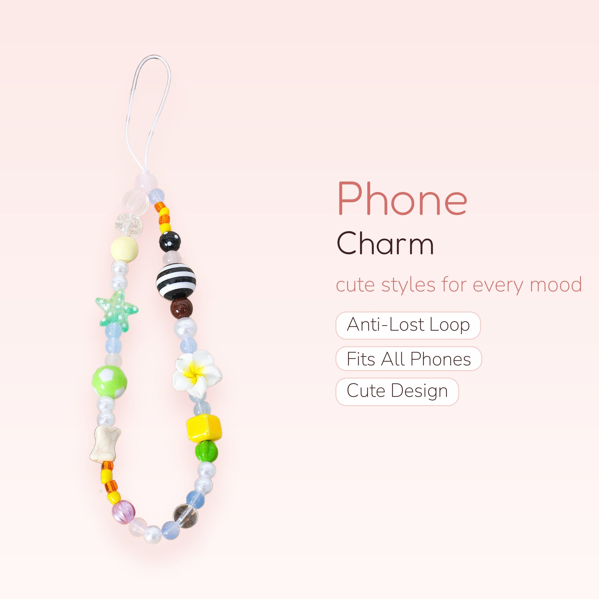 Aesthetic Beaded Phone Charm Strap | Colorful Y2K Wrist Lanyard