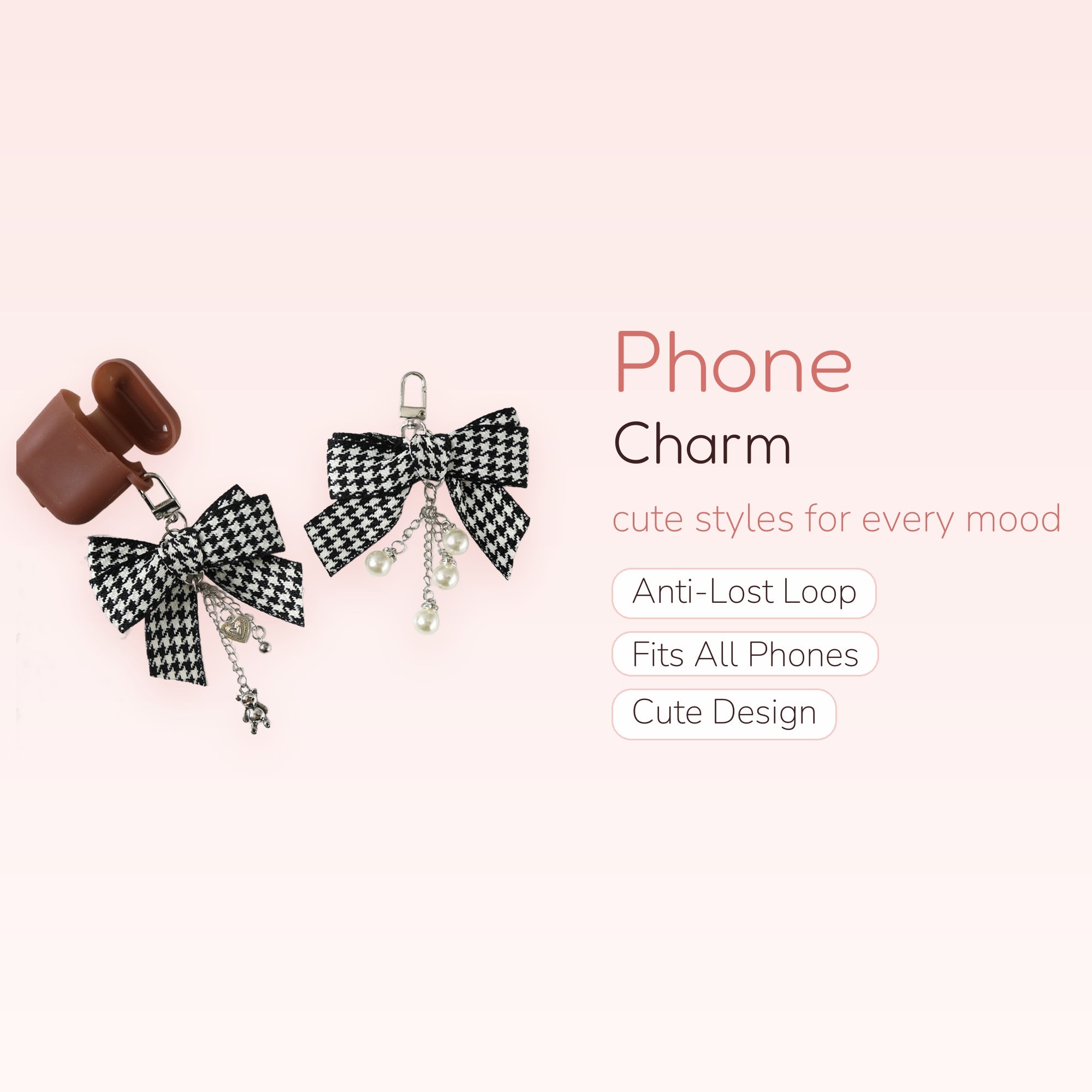 Houndstooth Bow Charm Keychain | Pearl & Bear Bag Accessory