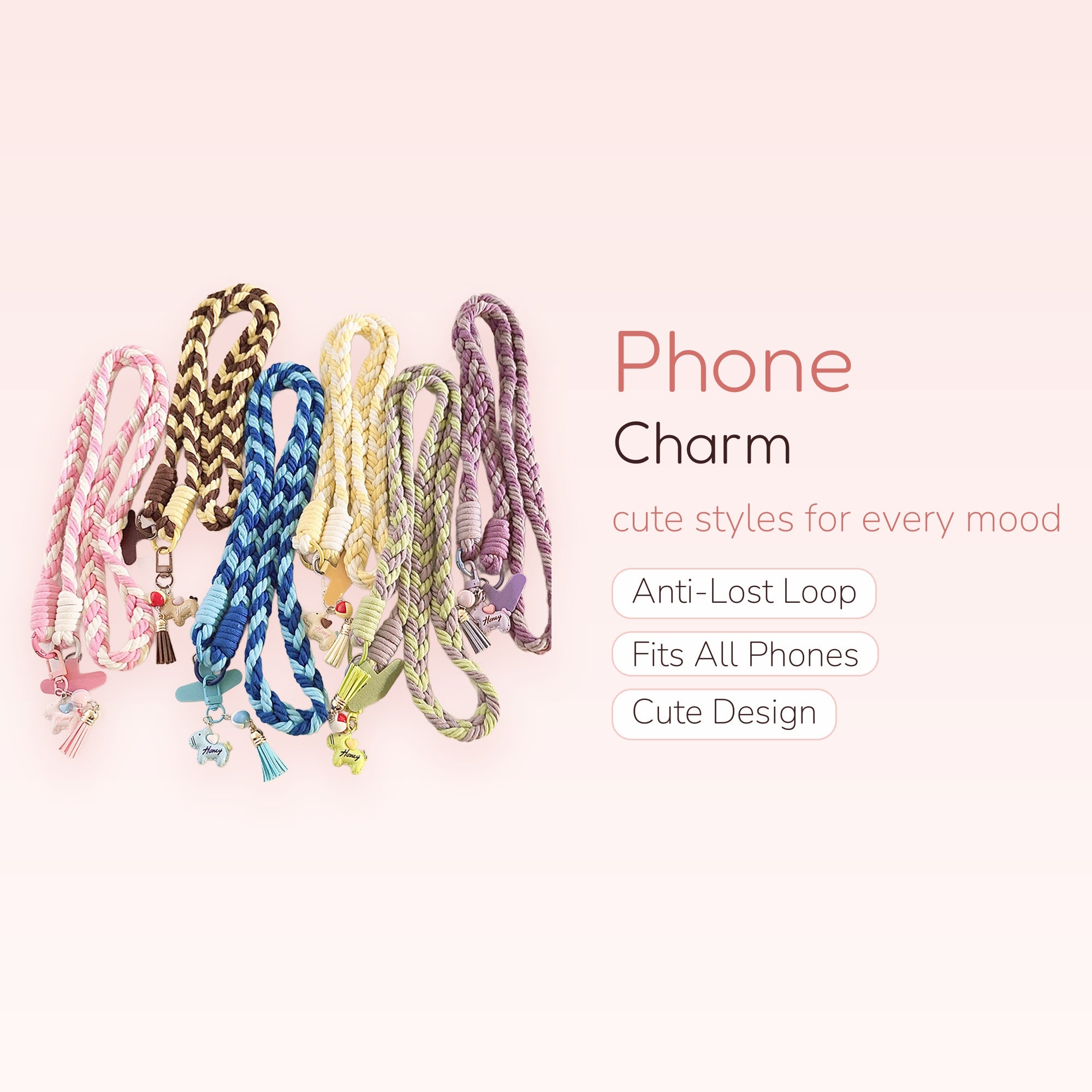 Braided Rope Phone Charm Lanyard | Colorful Woven Wrist Strap with Animal Charms
